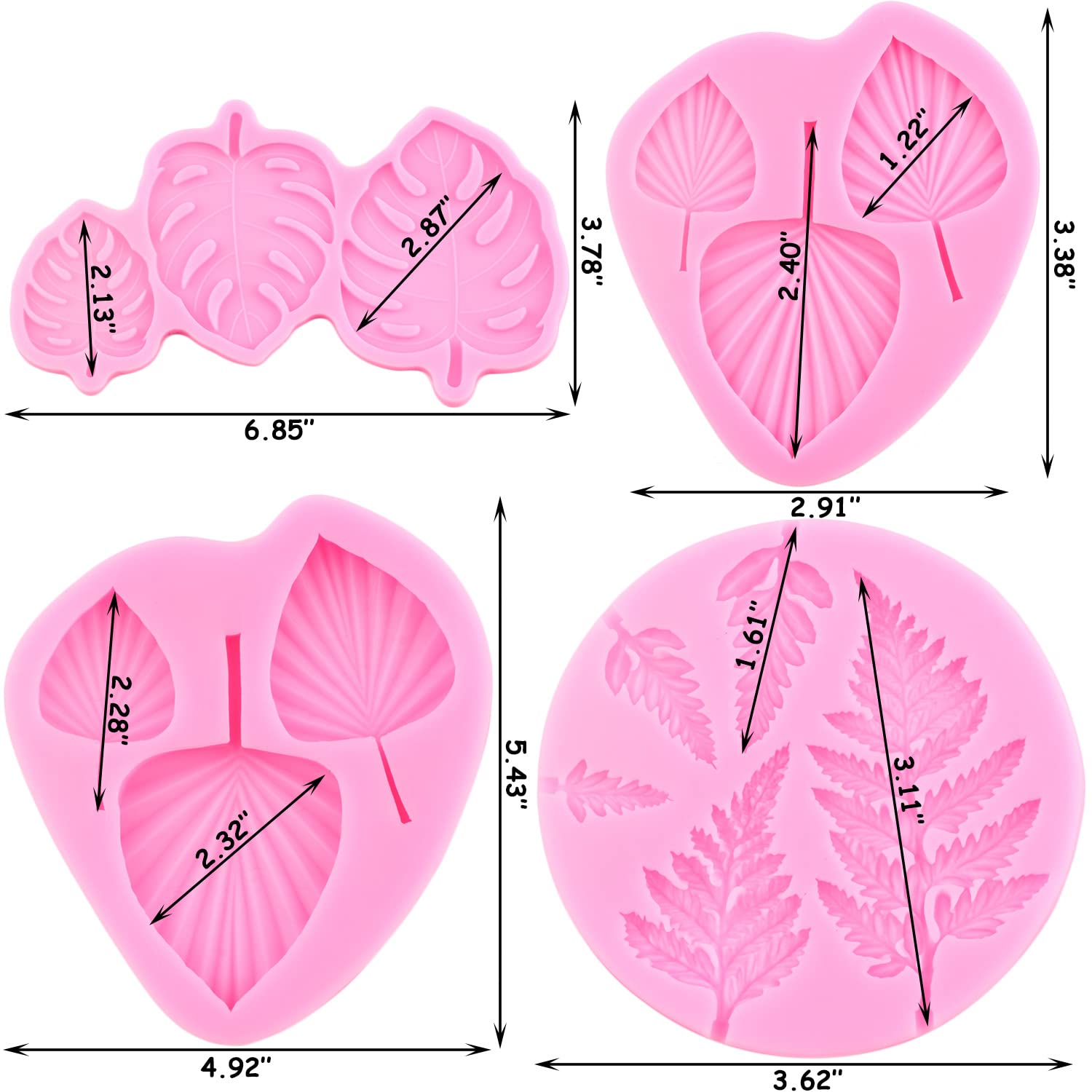 Zixiang Fan Leaf Fondant Mold Tropical Leaf Monstera Leaves Silicone Molds Fern Leaves Candy Mold For Chocolate Gum Paste Cupcak