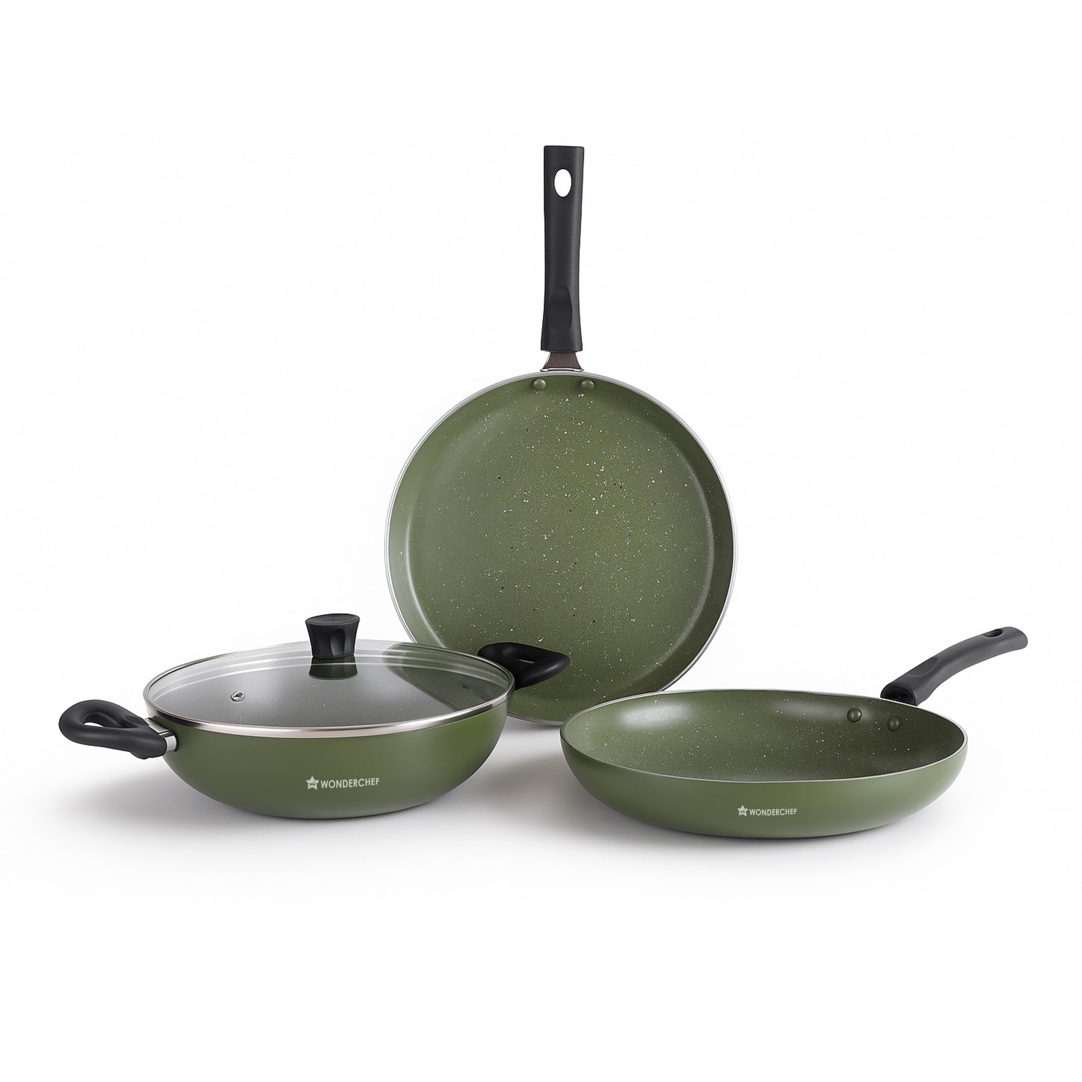 Wonderchef Valencia Non-Stick Cookware 4 Pc. Set | Kadhai With Lid 24 Cm, Fry Pan 24 Cm, Dosa Tawa 28 Cm | Pure Grade Aluminium 