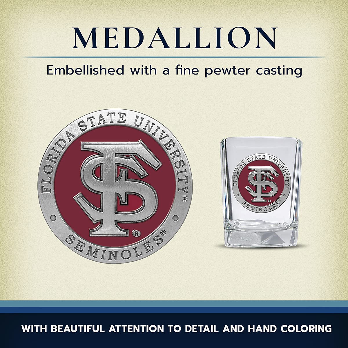 Heritage Pewter Florida State University Square Shot Glass | Hand-Sculpted 1.5 Ounce Shot Glass | Intricately Crafted Metal Pewt