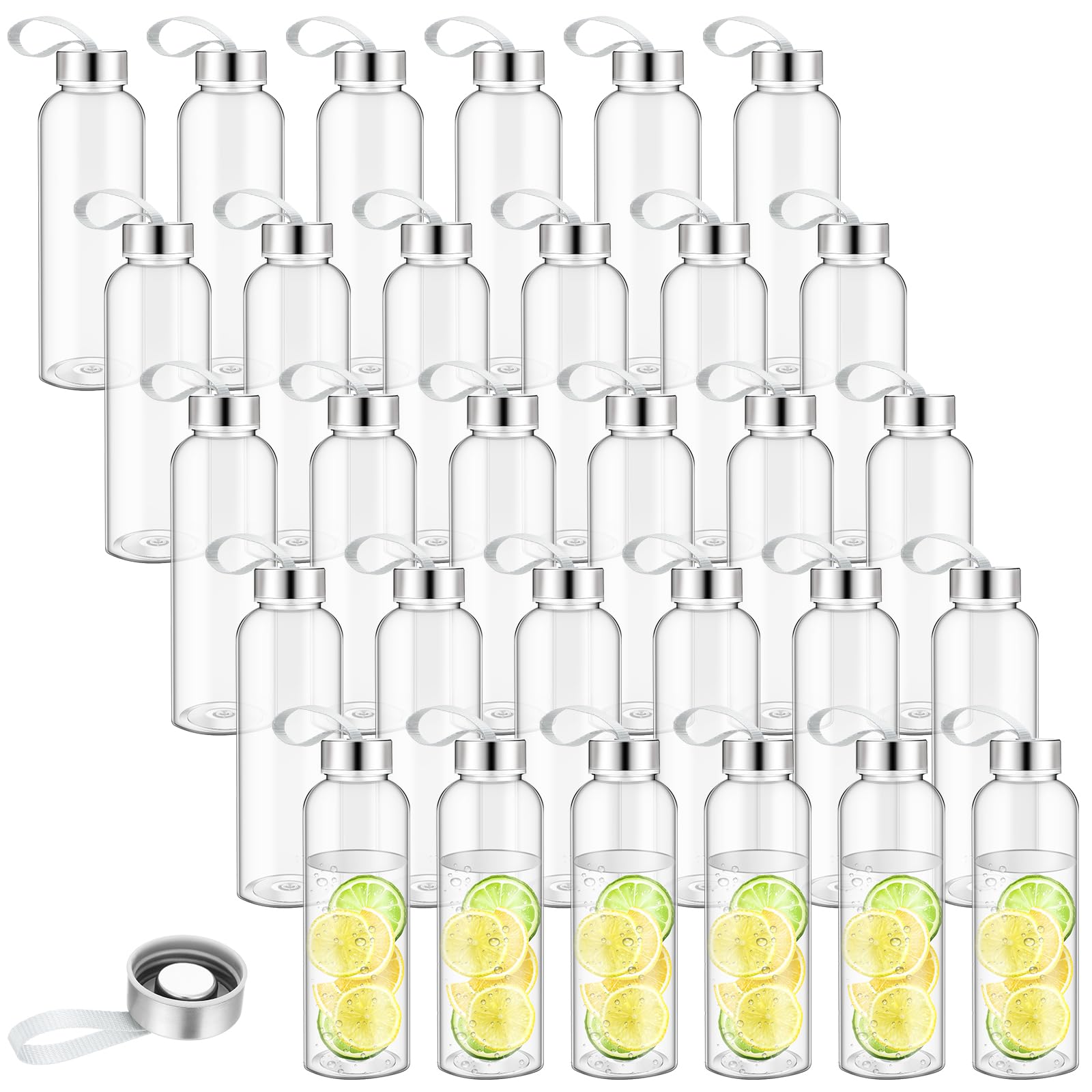 Zubebe 40 Pcs 10 oz Water Bottles Bulk with Caps Plastic Reusable Shaker Juice Cups with Stainless Steel Leak Proof Lids Sensory