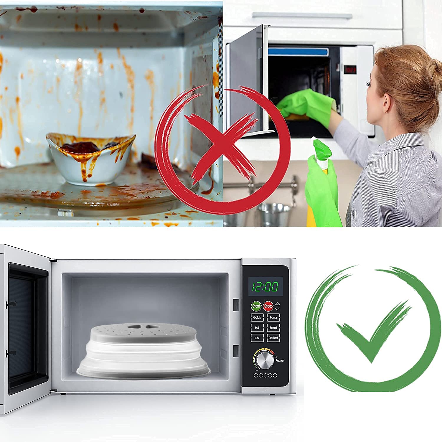 Collapsible Microwave Cover For Food Microwave Splatter Cover Fruit Drainer Bpa-Free Dishwasher Safe 10.5 Inch (Grey&Red