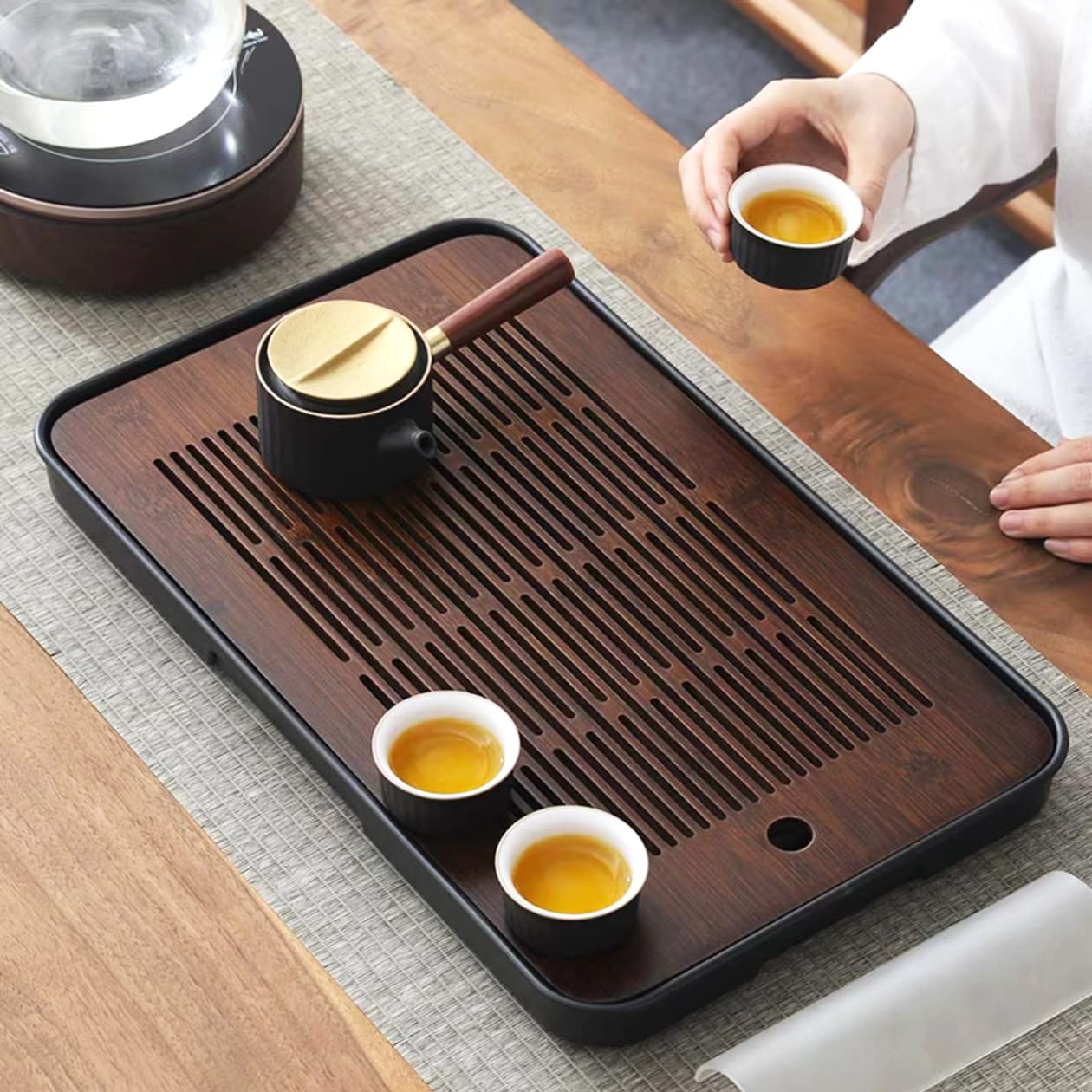 17 Inch Large Bamboo Chinese Gongfu Tea Tray Table Box With Water Storage For Kungfu Kung Fu Tea Set