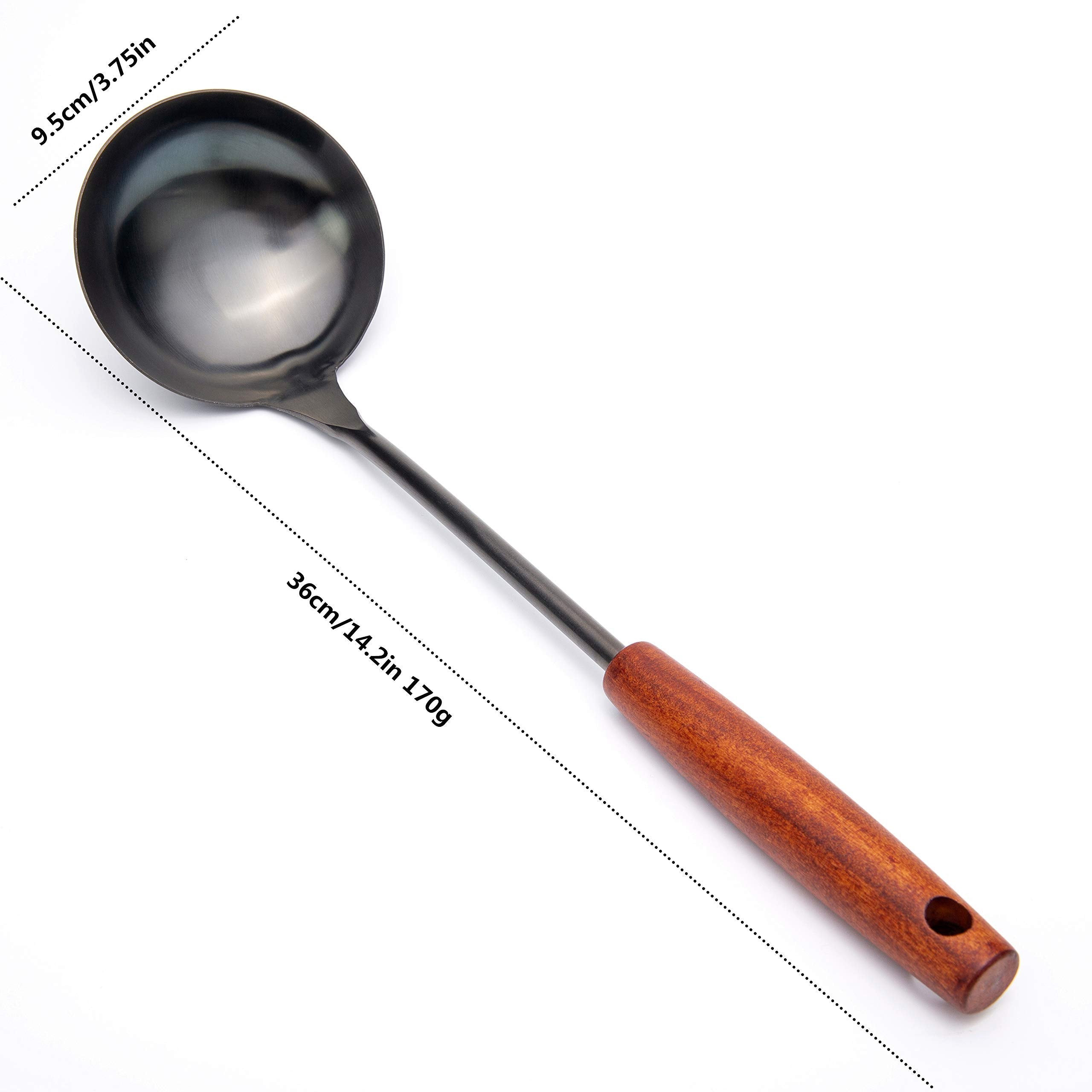 Soup Ladle 14.2 Inches Wok Utensils Stainless Steel Soup Ladle Rust Proof Soup Ladle With Ergonomic Wooden Handle Soup Serving S