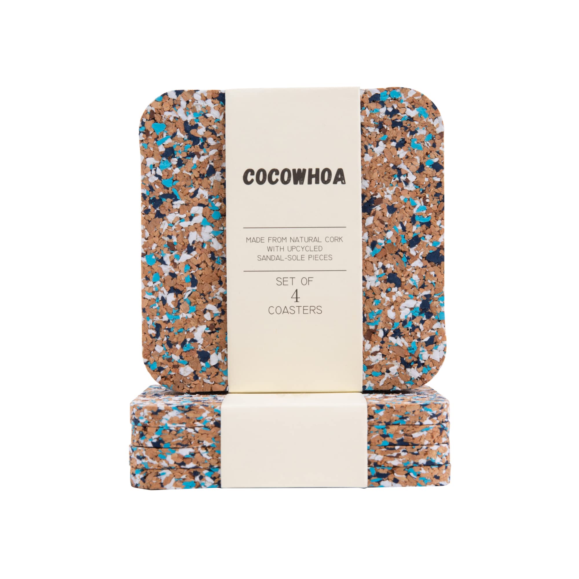 Recycled Drink Coasters, Set Of 4, Cork Coasters For Drinks, Made From Recycled Sandals, Colorful Drink Coaster For Desk, Coffee