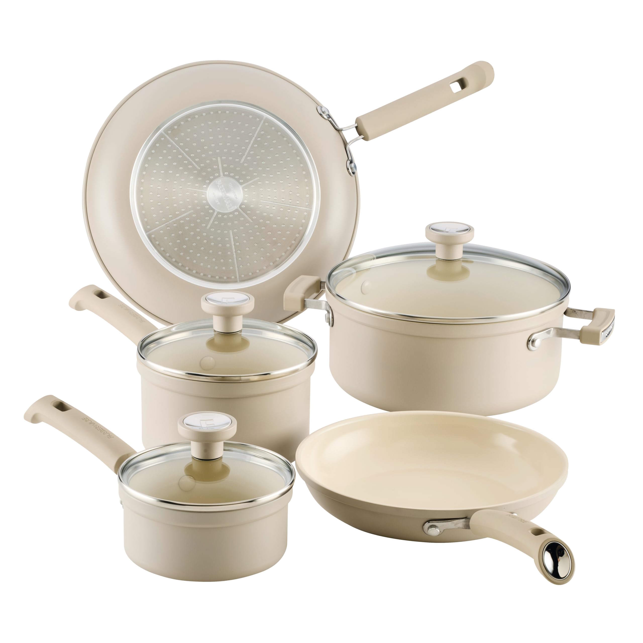 Farberware TrueCook Ceramic Plus Nonstick Pots and Pans Set, 12pc, Taupe