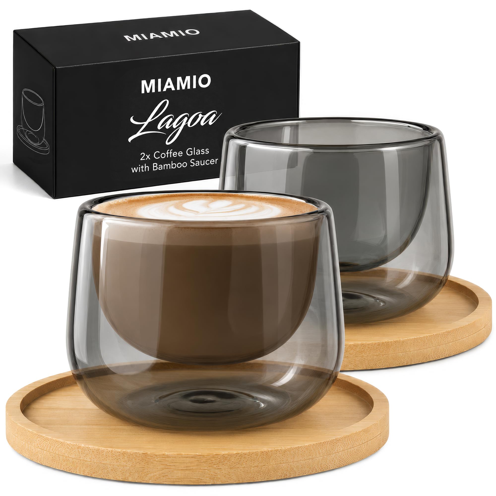 MIAMIO  Coffee Glasses/DoubleWalled Glasses Set (2x6 oz)  Lagoa (Grey)