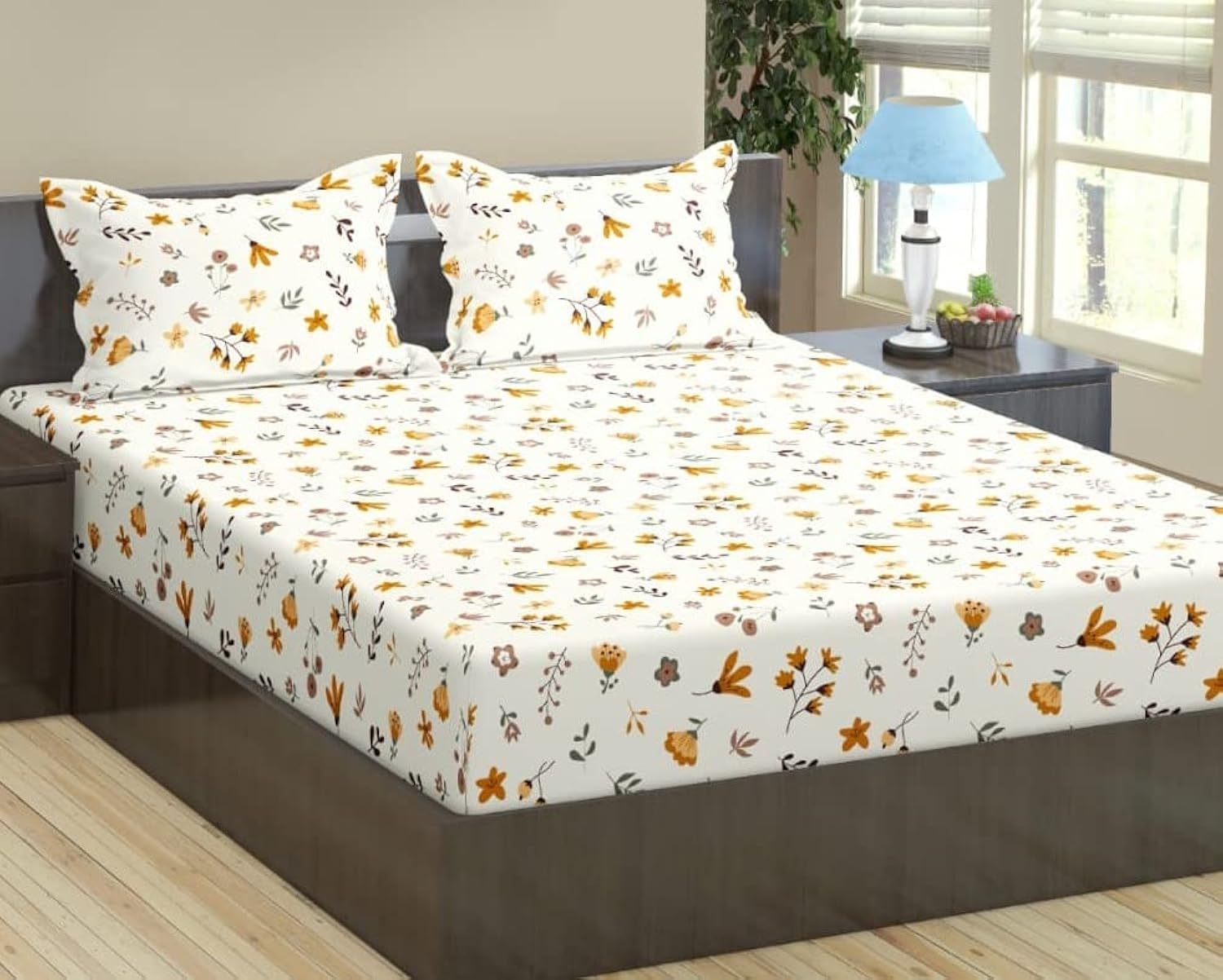 Trance Home Linen 180Tc 100% Cotton 78X48 Twin Bed Size Elastic Fitted Bedsheet | Printed Twin Size Bed Elasticated Fitted Bed