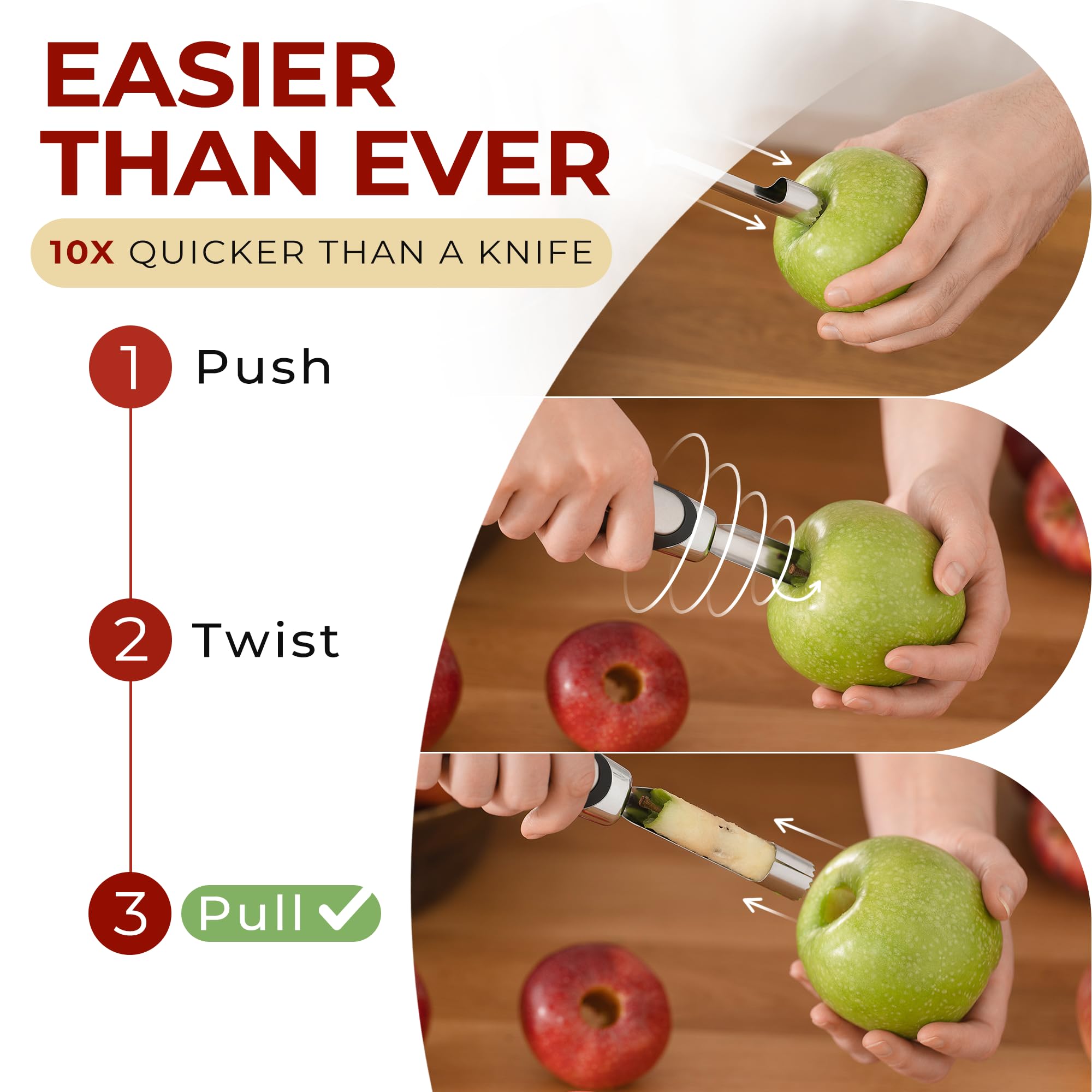 Orblue Apple Corer - Best Stainless Steel Fruit Core Remover Tool Black