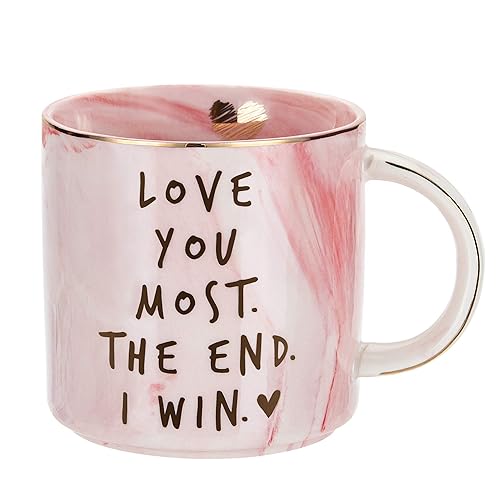 Girlfriend Anniversary  Birthday  Romantic Gift - Love You Most The End I Win - Cute Couple Gifts Ideas for Girlfriend  Wife  Fiance  Mom  Her  Couples - Pink Marble Mug  Ceramic 11.5oz Coffee Cup
