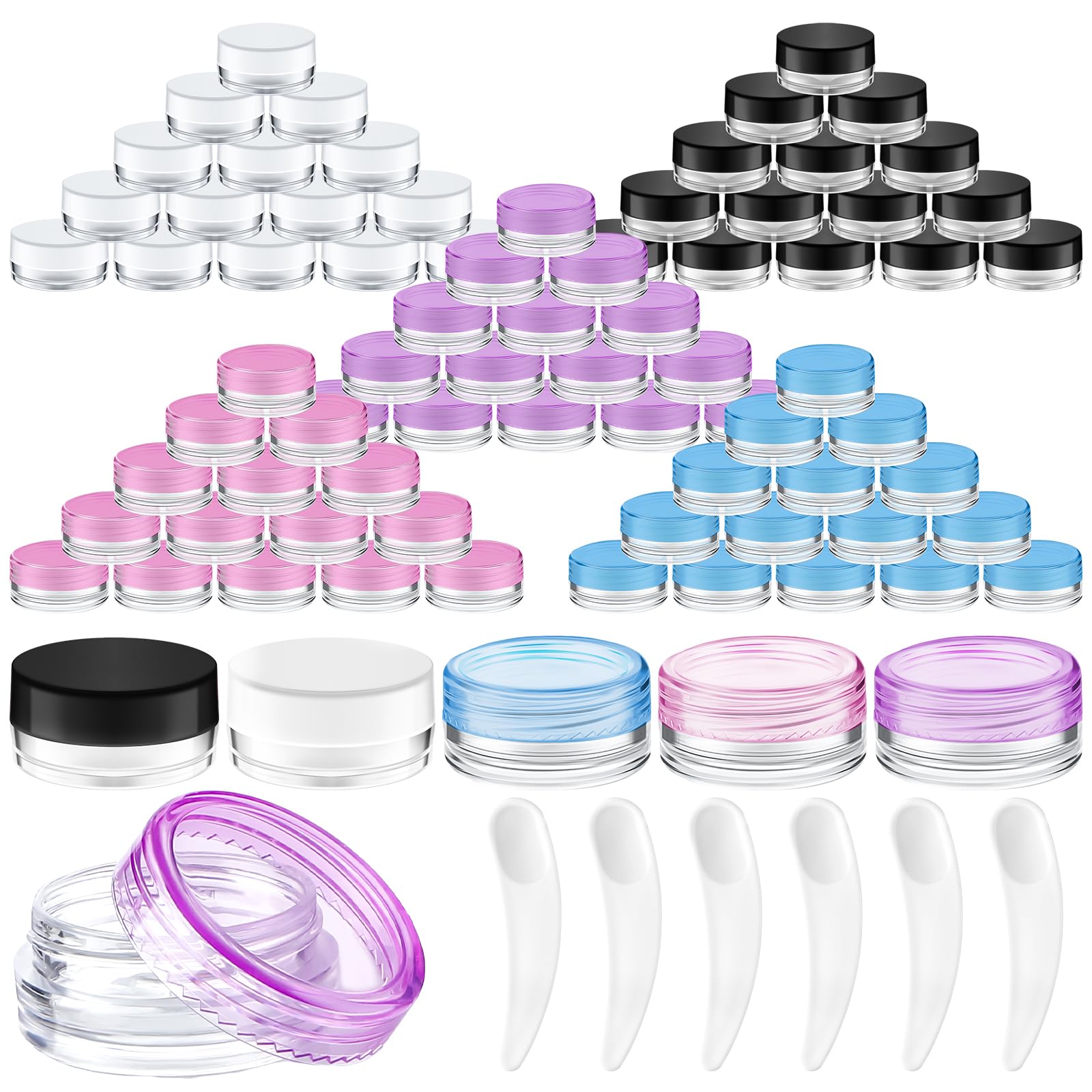 Jinei 500 Pieces 3G Sample Containers With Lids Small Sample Jars Empty Lip Balm Containers And 50 Pieces Mini Cosmetic Spatula