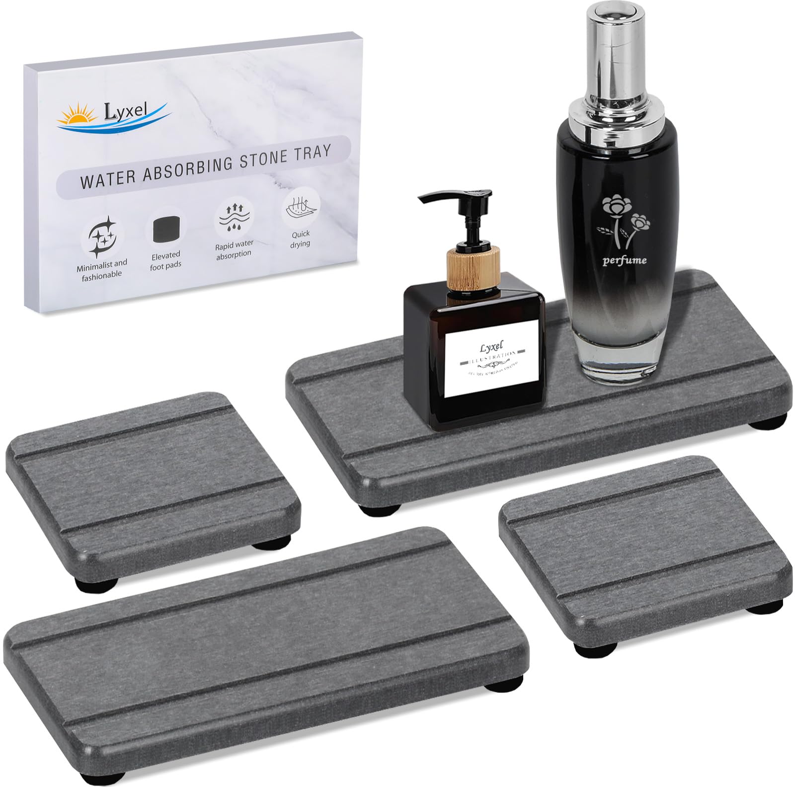 4Pcs Stone Drying Trays For Bathroom Sink, Water Absorbing Stone Tray, Water Absorbent Diatomaceous Earth Tray And Coaster, Diat