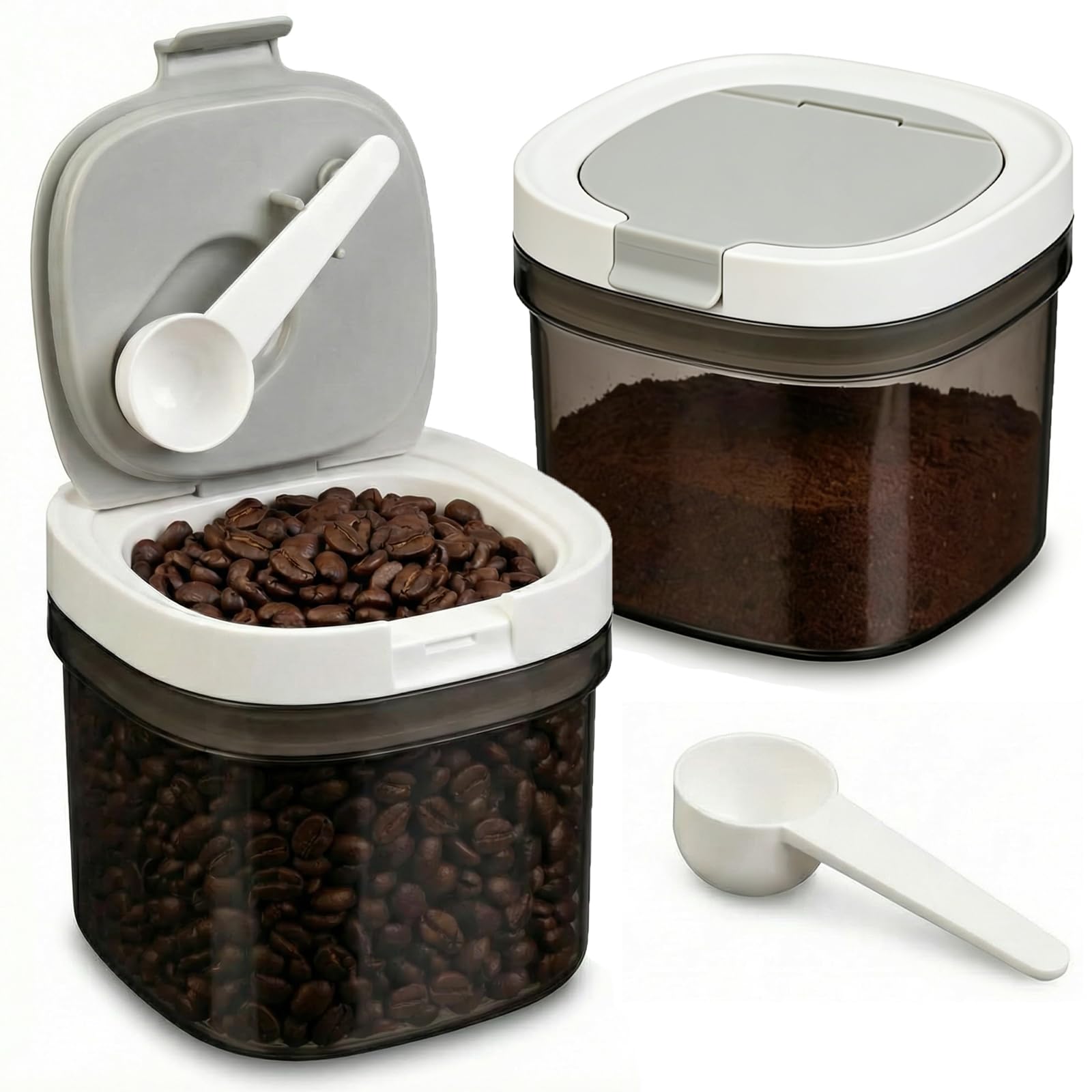 Leezmark 2 Pack Airtight Coffee Canister with Scoop, 27 Fl.Oz Coffee Storage Container for Ground Coffee, Beans, Tea, Sugar, Flo