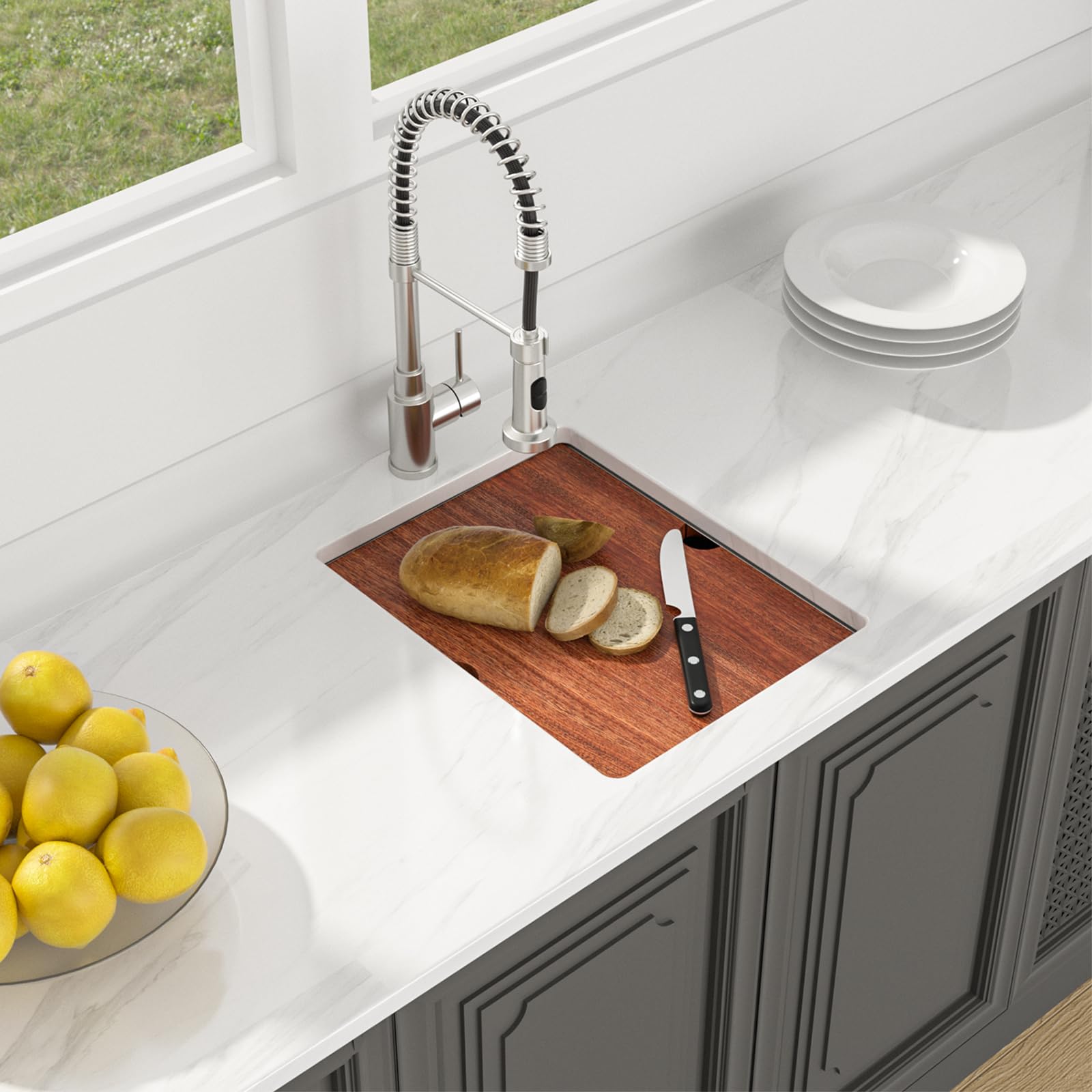 Lordear Undermount Bar Sink 15 X 19 X 10 Inch Kitchen Sink 16 Gauge Stainless Steel Small Sink Kitchen Single Bowl Workstation S
