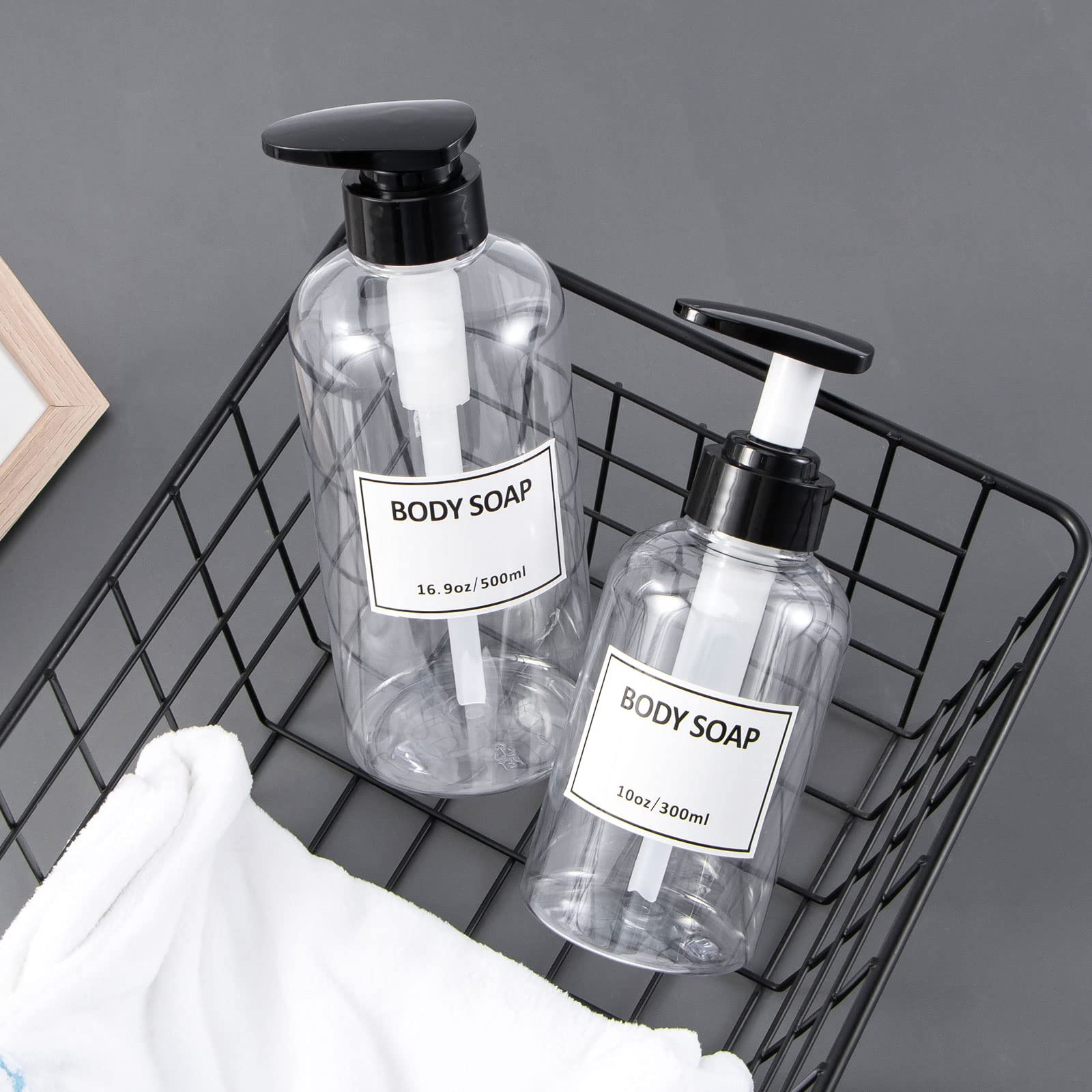 Clear Shampoo And Conditioner Bottles,Yeeco Shampoo Pump Bottle Shampoo Bottles Dispenser With Waterproof Labels 16.9Oz/500Ml 3