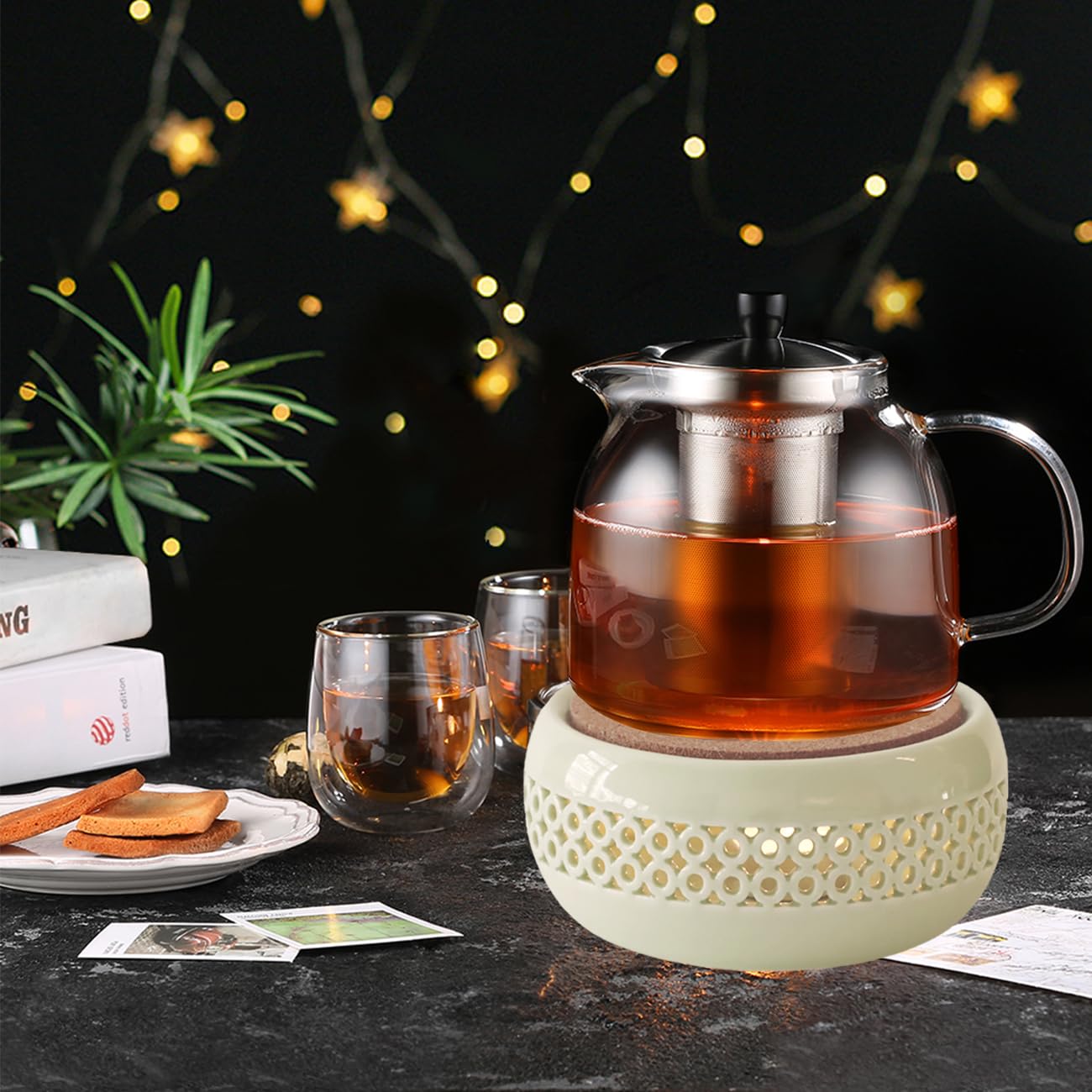 KEISSCO Ceramic Teapot Warmer with Cork Cushion, Green, Model TEAGREEN227, Ideal for Glass and Stainless Steel Teapots