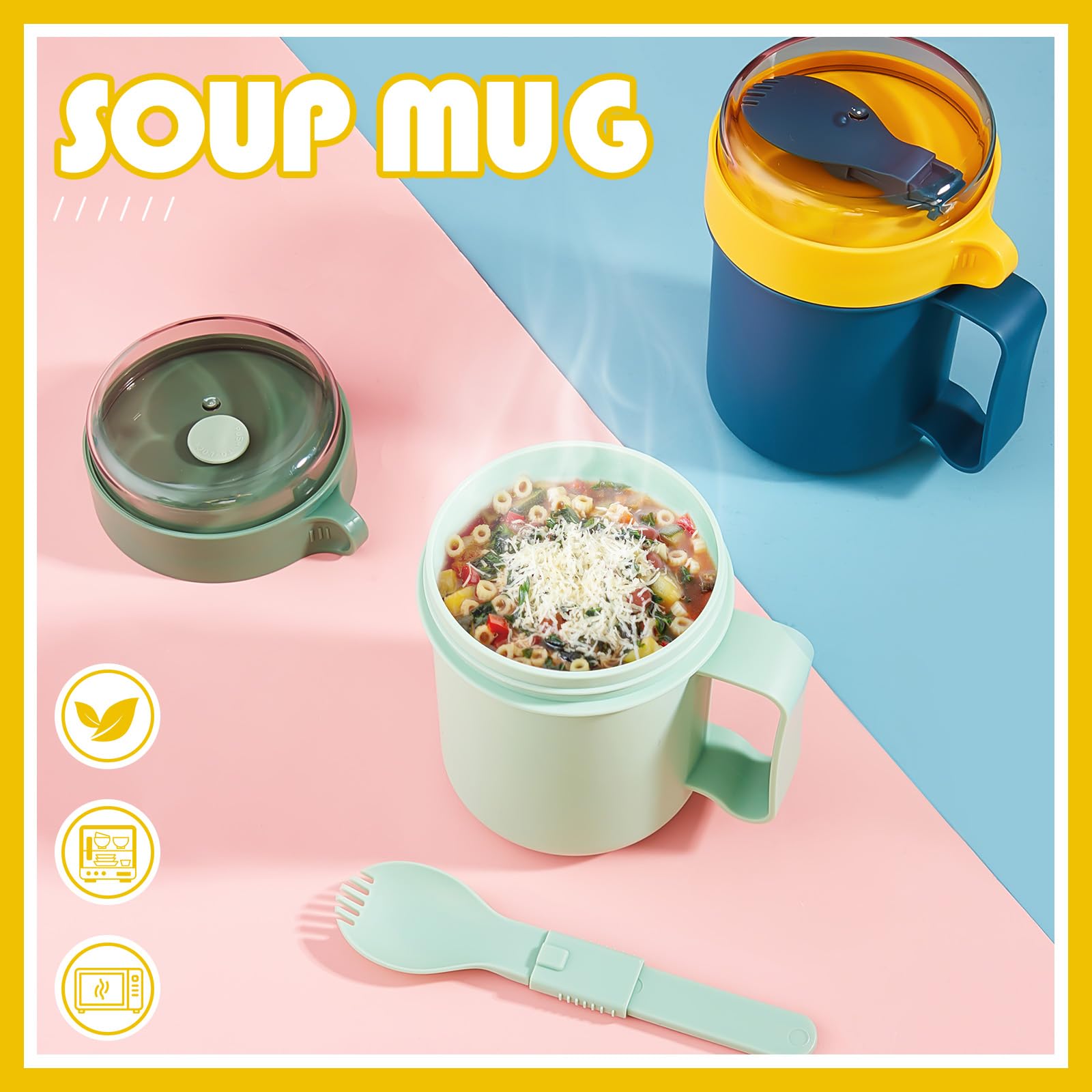 Mifoci 4 Pcs Microwave Soup Mug With Lid Soup Containers And Handle Cereal Cup With Cover Food Flasks Food Jar Container For Bre