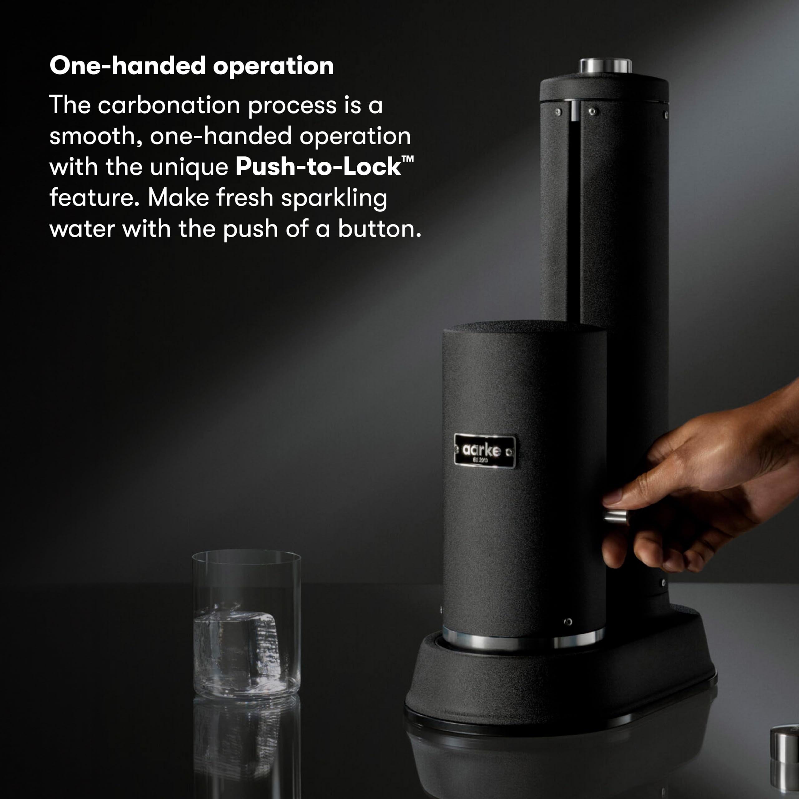 Aarke Carbonator Pro, Sparkling & Carbonation Water Machine, Stainless Steel With Glass Reusable Bottle Volume 800 Ml (Matte Bla