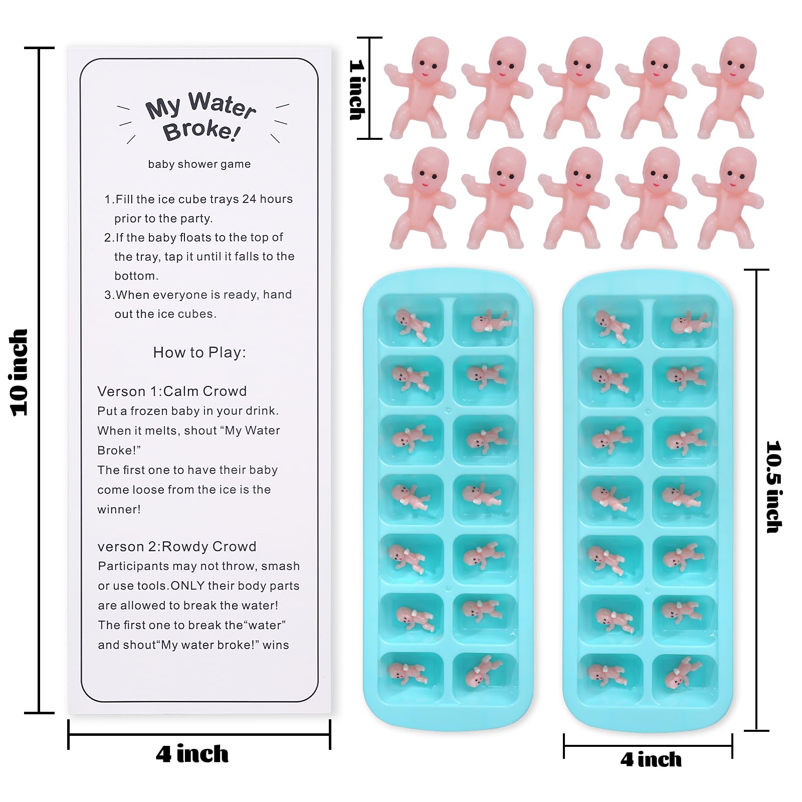 ZJJZGYXINTAI Baby Shower Game - 80 Mini Plastic Babies, 3 Ice Cube Trays, Sign - Green