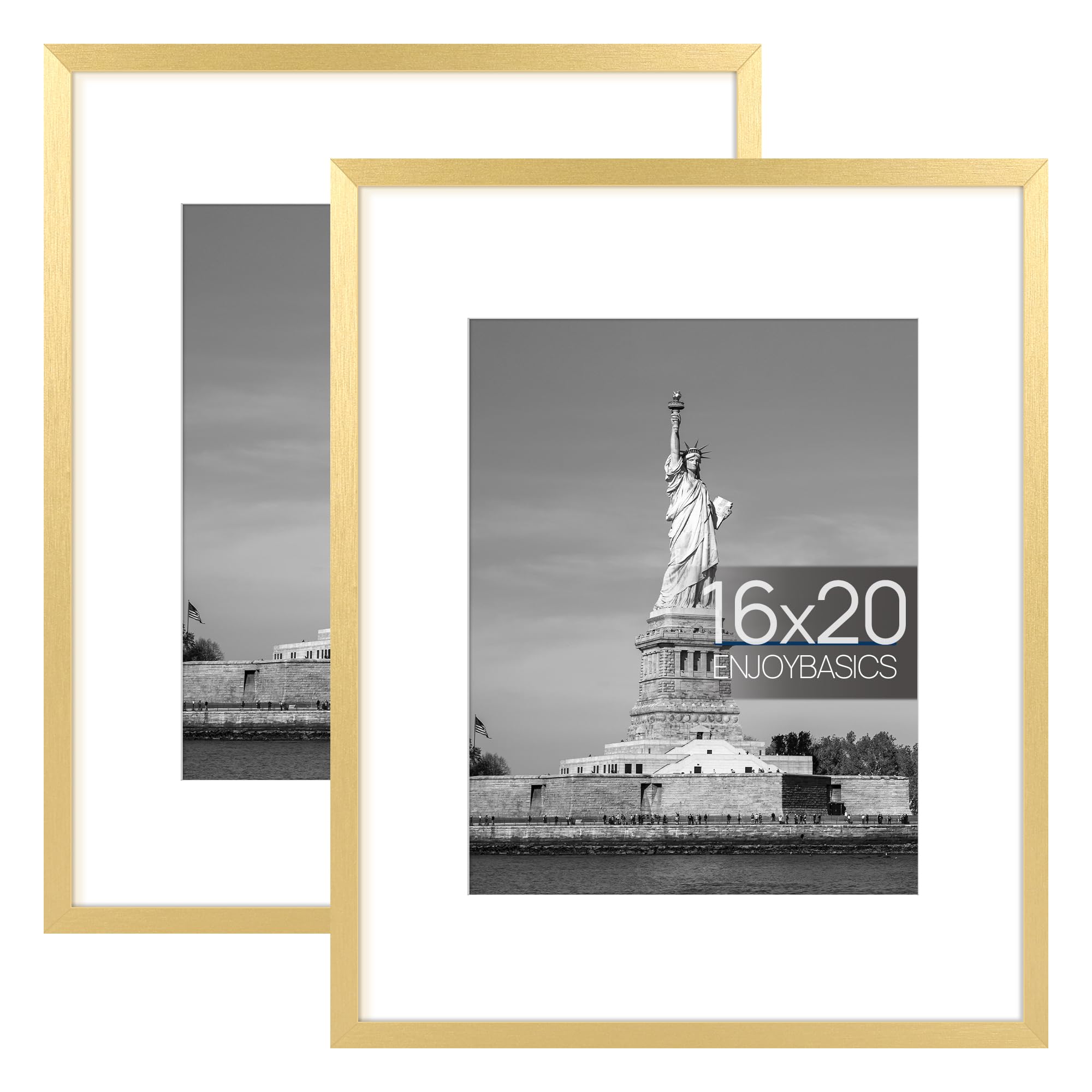 ENJOYBASICS 16x20 Picture Frame, Display Poster 11x14 with Mat or 16 x 20 Without Mat, Wall Gallery Photo Frames, Gold, 2 Pack