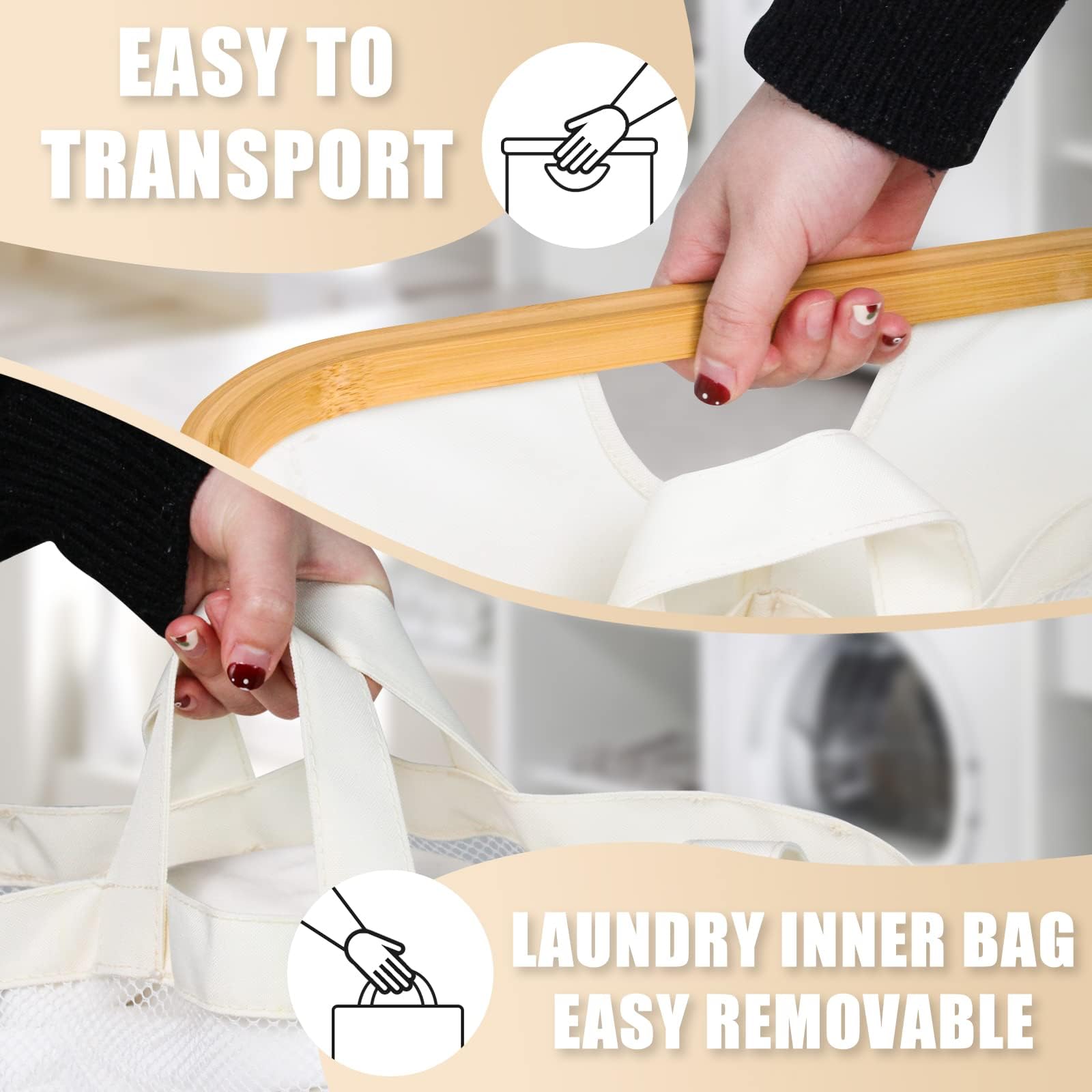 Laundry Basket with Lid  145L Extra Large Laundry Hamper 3 Section Dirty Clothes Hampers for Laundry Divided Laundry Basket Organizer for Bedroom Laundry Room Dirty Clothing Hamper Beige