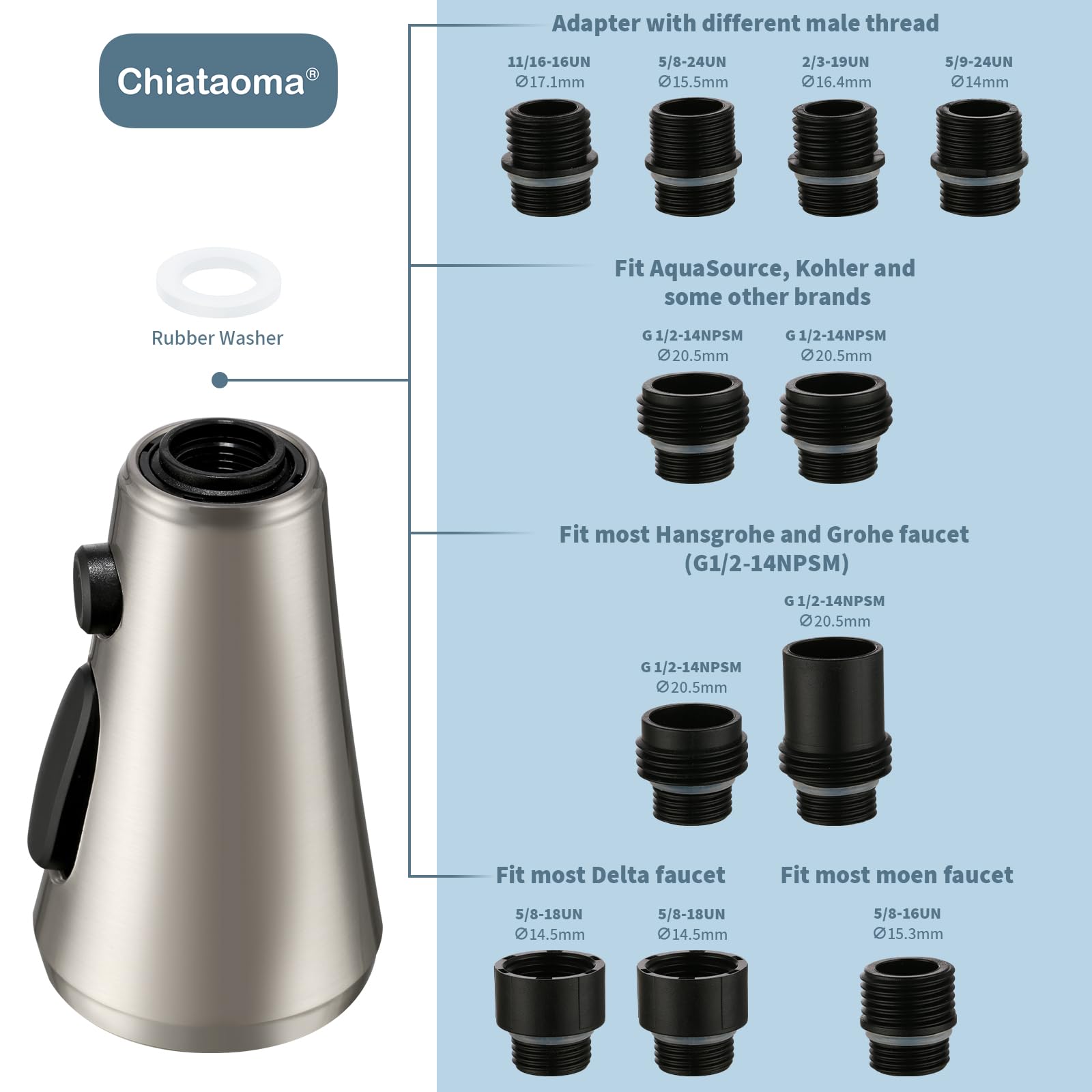 Pull Down Kitchen Faucet Head Replacement - Chiataoma 3 Function Pull Down Spray Head, Sink Faucet Head, Faucet Sprayer Nozzle W