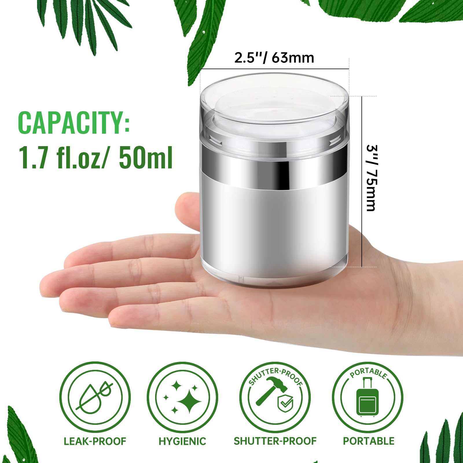 Jaisie.W Airless Pump Jar 1.7Oz, 50Ml Airless Pump Bottles, Acrylic Moisturizer Pump For Thick Moisturizer, Skincare Cream (1.7F