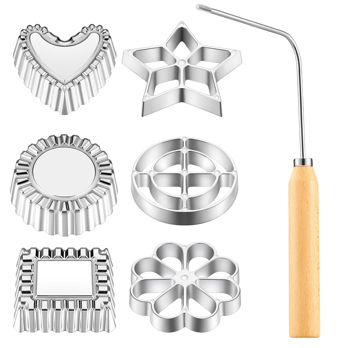7 Pcs Achappam Mold Bunuelos Mold With Handle Rosette Iron Set Aluminum Rosette Maker Heart Star Circle Square Cookies Mold For