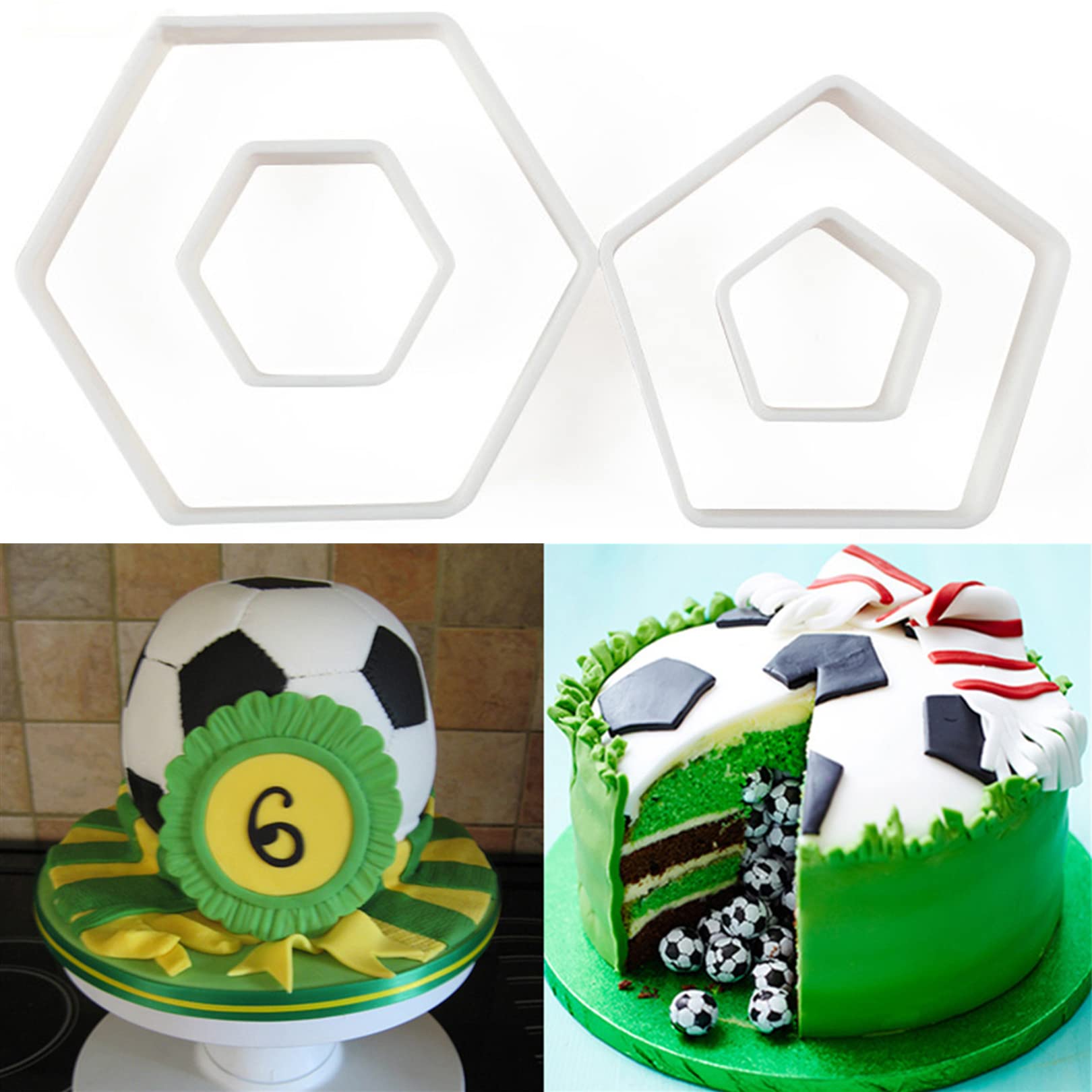 4Pcs Soccer Cookie Cutter Set Hexagon Cookie Cutter Plastic Soccer Cookie Cutters Shapes Football Biscuit Cutters For Baking Mou