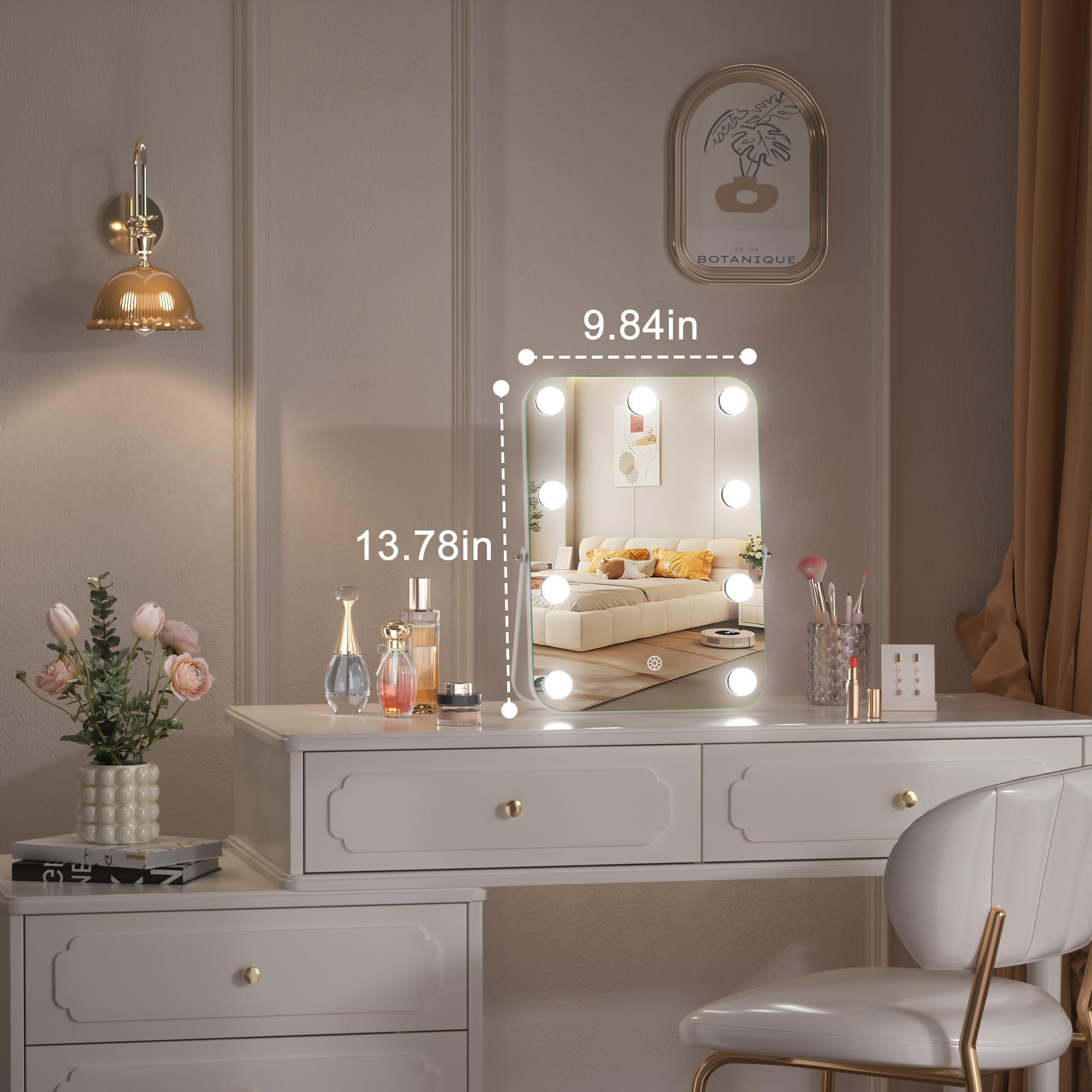 Hasipu Hollywood Vanity Mirror With Lights, 10'' X 14'' Led Makeup Mirror, 3 Modes Light, Smart Touch Control Dimmable, 360Rotat