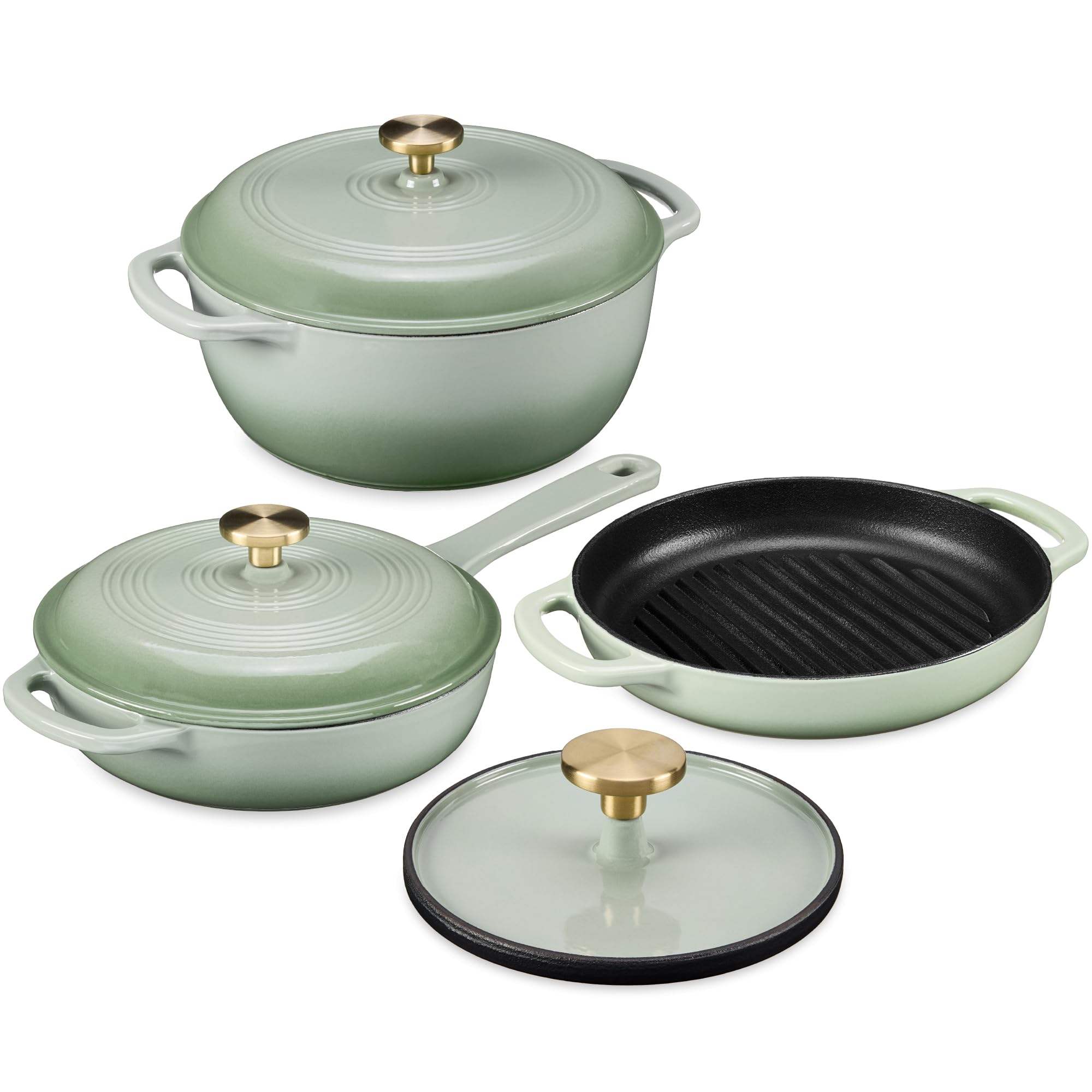 Best Choice Products 6Piece Cast Iron Cookware Set, Ceramic Coated 6Qt Dutch Oven, 2Qt Skillet W/Lid, 10 Grill Pan W/Press, No