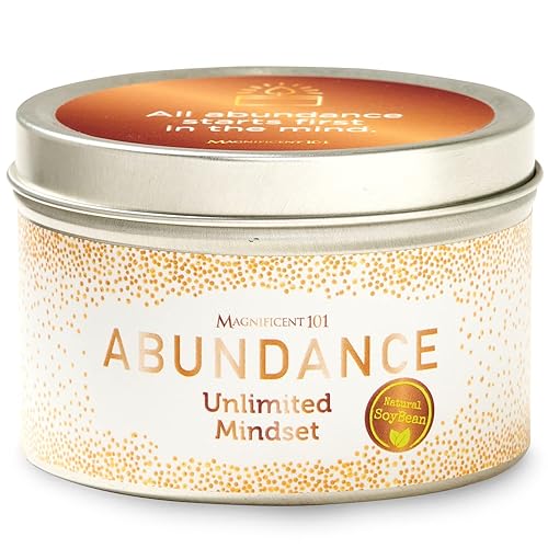 Magnificent 101 Abundance Aromatherapy Candle in 6-oz. Tin Holder: 100% Natural Soy Wax With Lemon, Rosemary & Sandalwood Essent