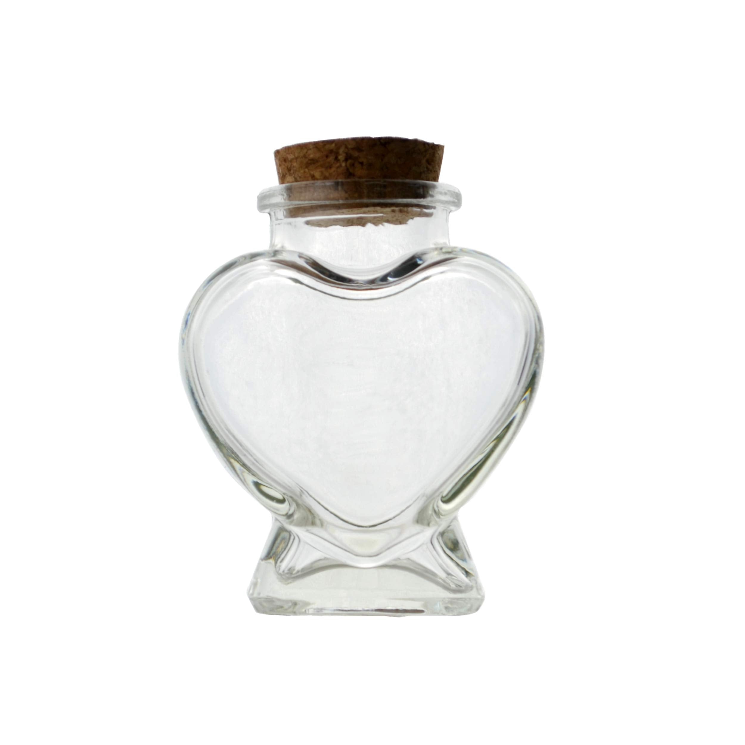 FJNATINH Heart Glass Bottle With Cork Stopper, 50ml Small Decorative Jars for Home Decor DIY Art Crafts, Mini Cute Message Wish 