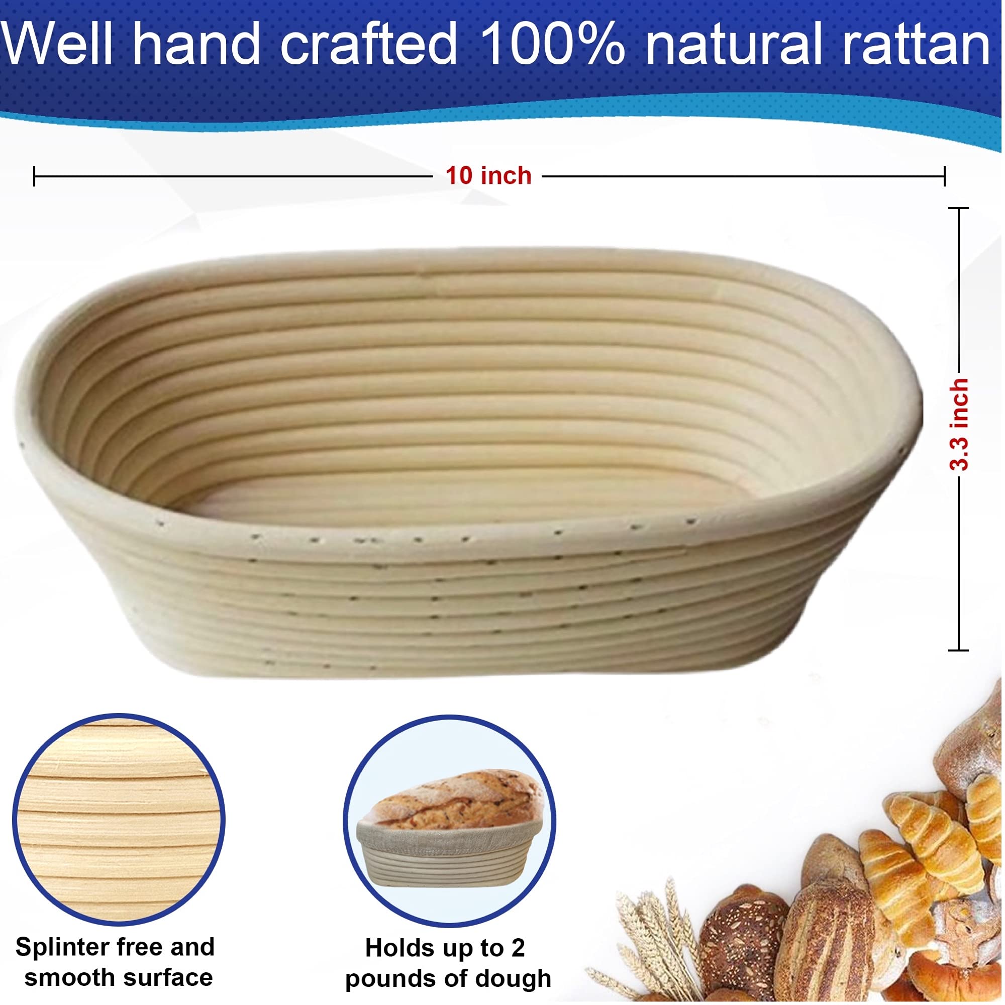 Roesha 10 Inch Oval Bread Banneton Proofing Basket Set Of 2, Bread Baking Kit Sourdough Proofing Basket For Artisanal Bread, Bre