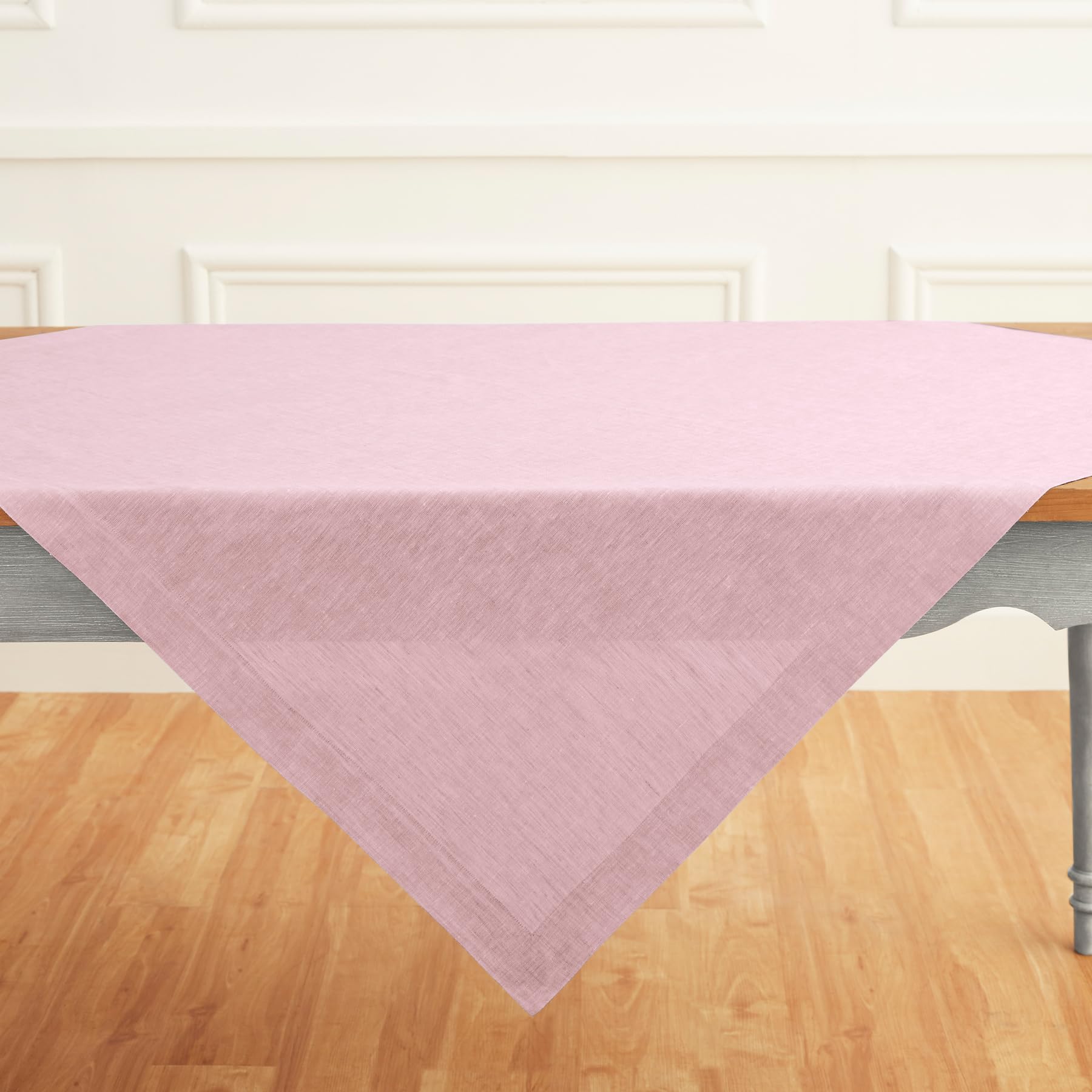 Solino Home Linen Tablecloth 52 X 52 Inch - Bubblegum Pink 100% Pure Linen Table Throw For Spring, Easter - Handcrafted And Mach