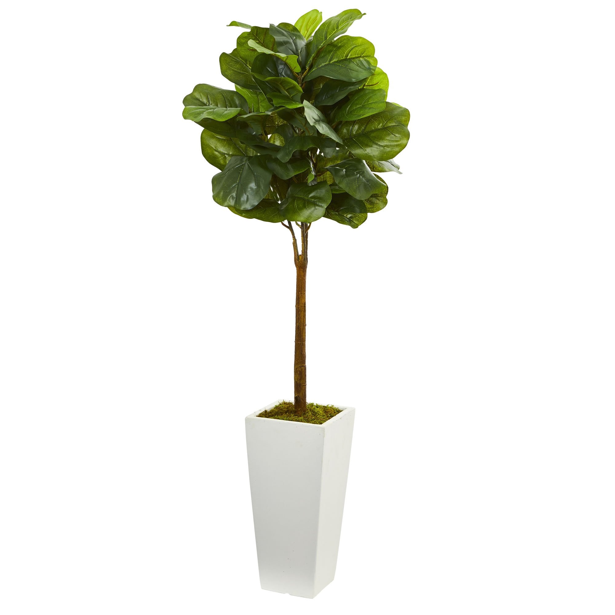 Nearly Natural 4ft. Fiddle Leaf Artificial Tree in White Tower Planter