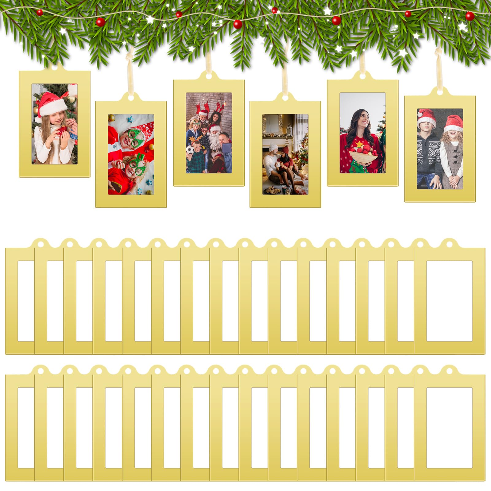Barydat 30 Pcs Metal Christmas Photo Frame Ornaments Bulk 2 x 3 Inch Heavy Duty Reusable Small Frame Decorations for Xmas Tree H
