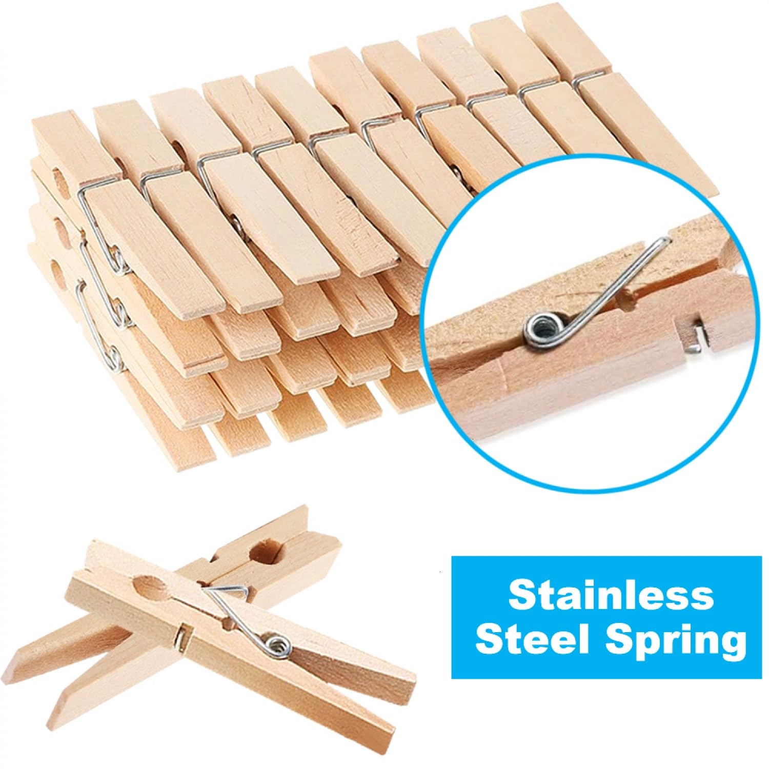 Senseyo 100 Pcs 2.9 Inch Wooden Clothespins Clips For Hanging Clothes, Craft, Home