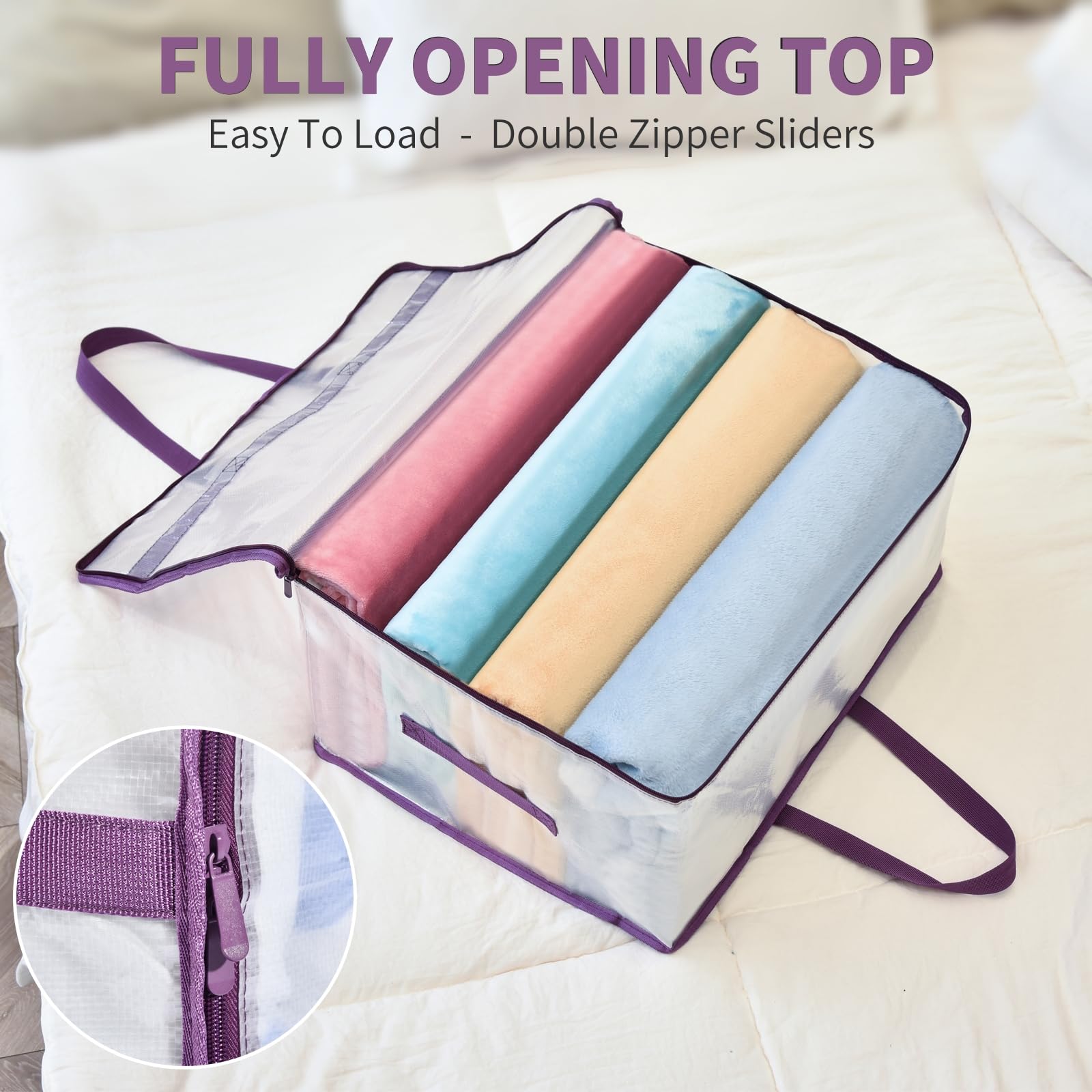 20 Gallon Large Clear Blanket Storage Bags for Bedding with Zipper Handles, 76L Oversized Comforter Storage Bag King Size, Foldi