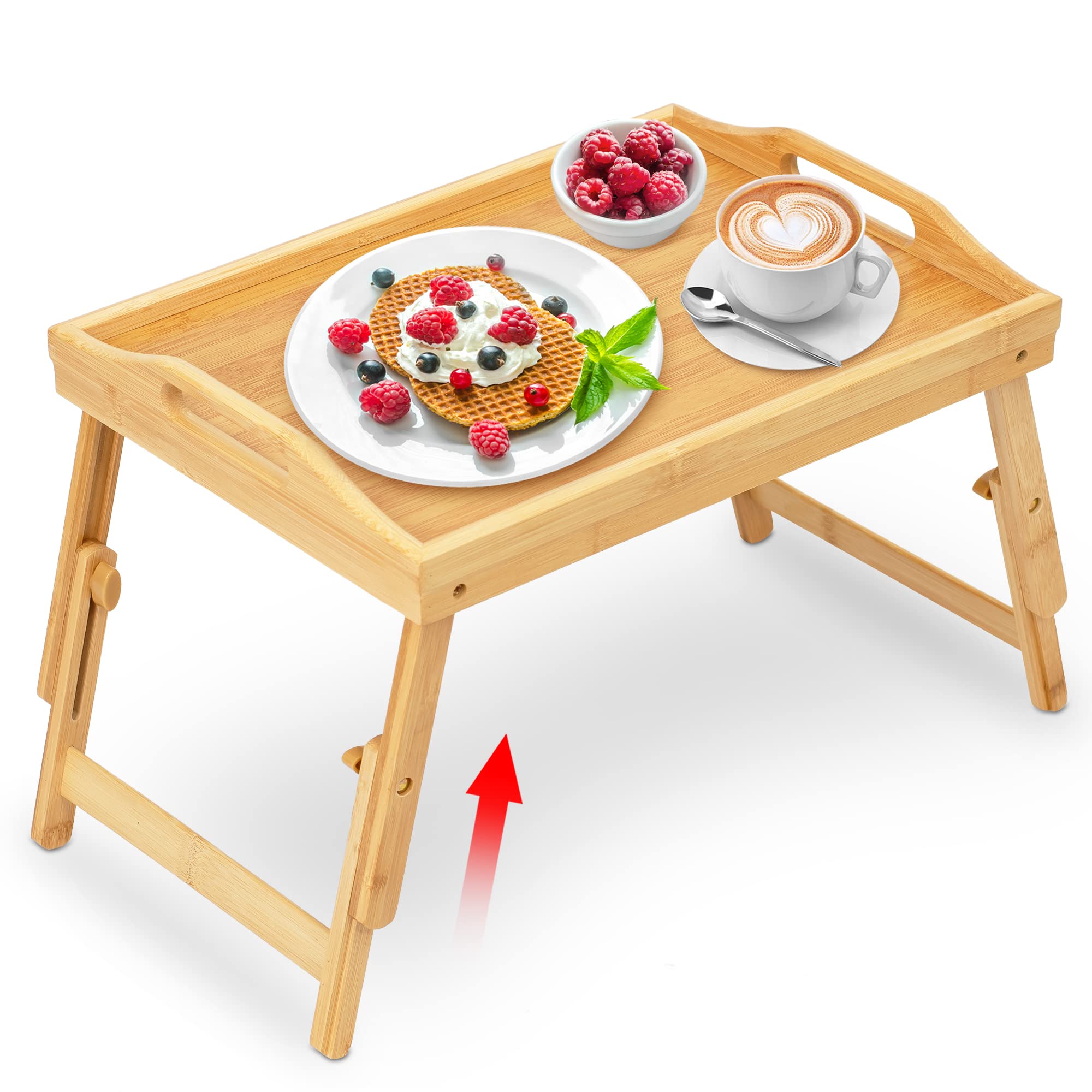 Mayyol Breakfast Bed Tray For Eating - Raised Food Table Up To 9.5 '' On Lap Sofa - Adjustable Bamboo Serving Tray - Portable Sn