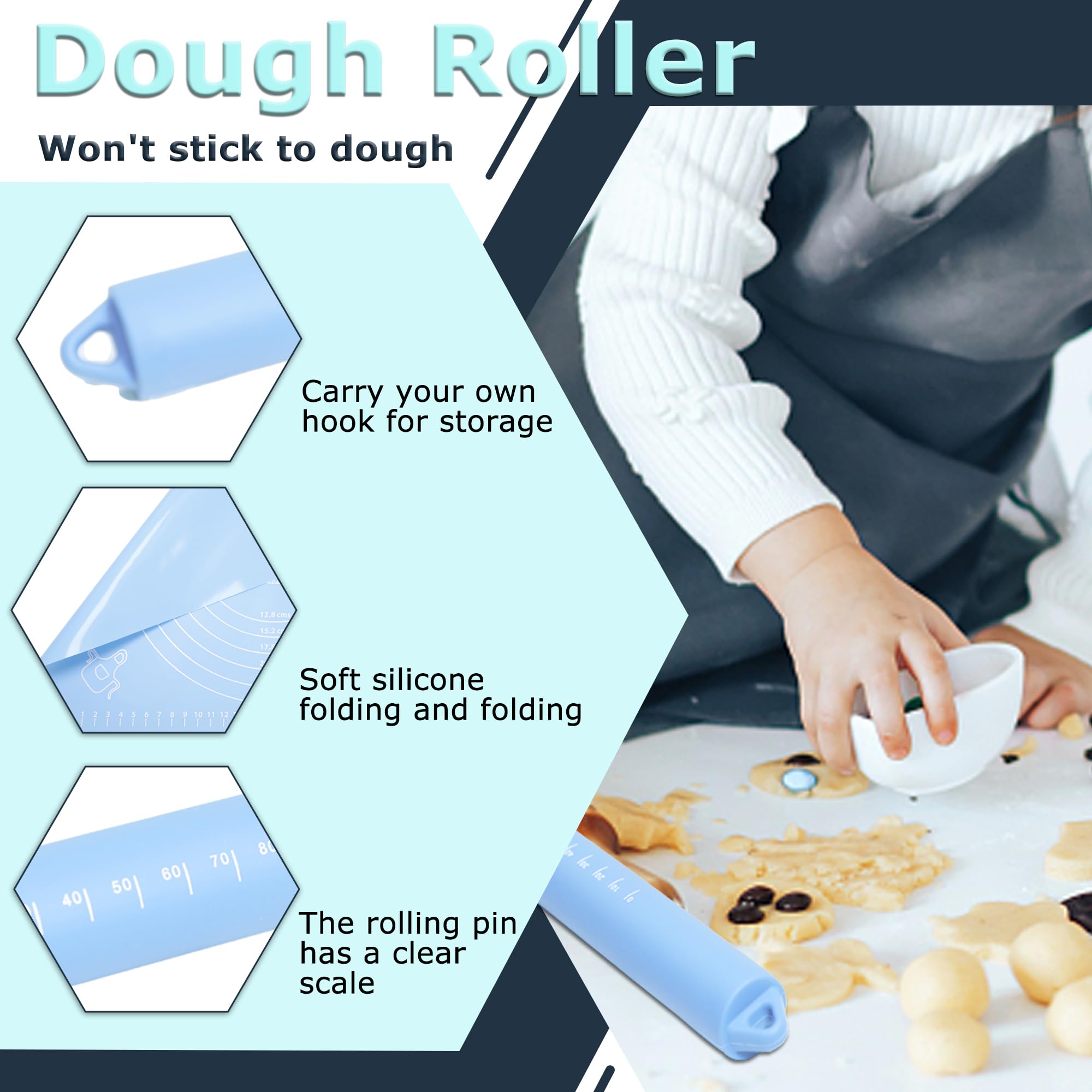 Rolling Pin Dough Roller Non Stick Silicone Baking Mat Set Rolling Pins For Baking Rodillo Para Masa For Making Dough,Pizza,Bisc