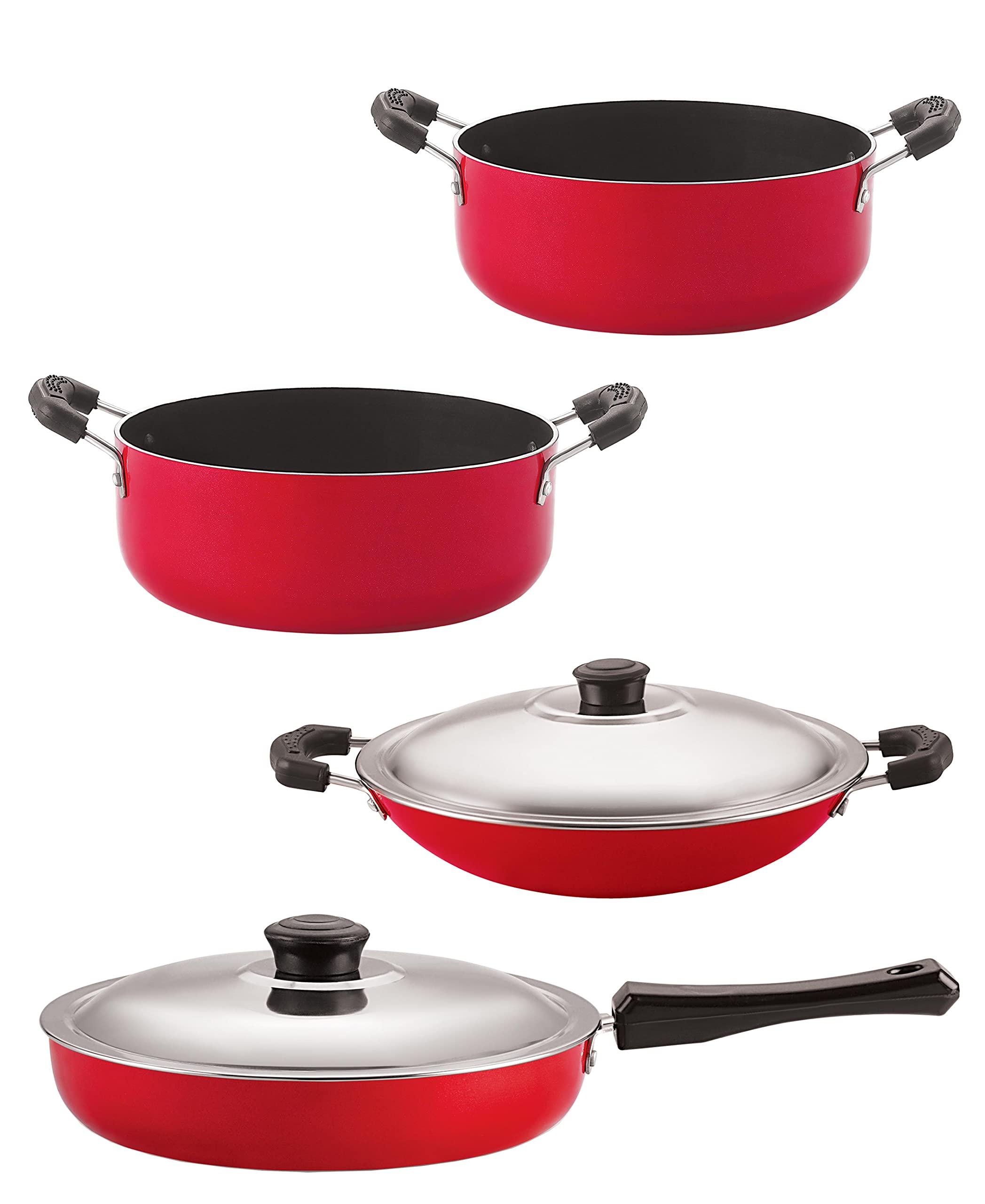 Nirlon Kitchen Accessories For Home Cooking Non Stick Pots And Pan Set Of 4 Pieces (Fp12_Ac_Cs26_Cs24)