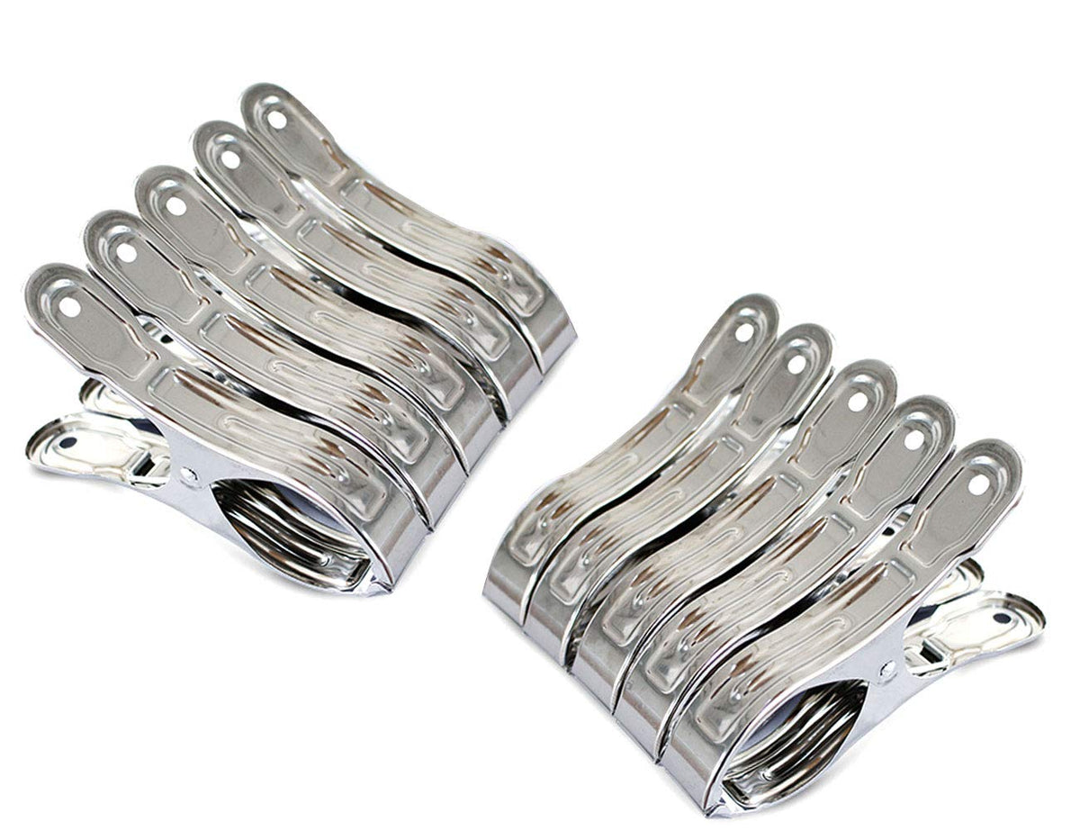 Fommen Outdoor Heavy Duty Clothespins 10 Pack Large Stainless Steel Quilt Clips,Beach Towel Clips,Curtain Clamps,Rubber Tipped M