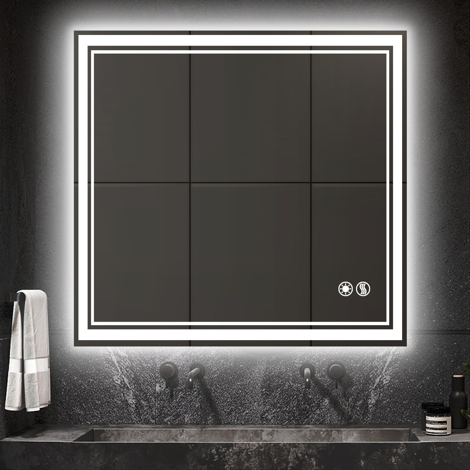 Getovin 32 X 32'' Led Bathroom Mirror Fogless Bathroom Mirror With Led Lights Stepless Dimmable 3 Colors Front And Backlit Led M