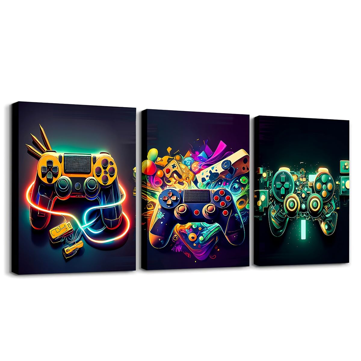 Feelyou Gamer Canvas Wall Art for Living Room 12 x 16 3 Piece Game Controller Picture Wall Decor Gaming Gifts Bathroom Wall Art 