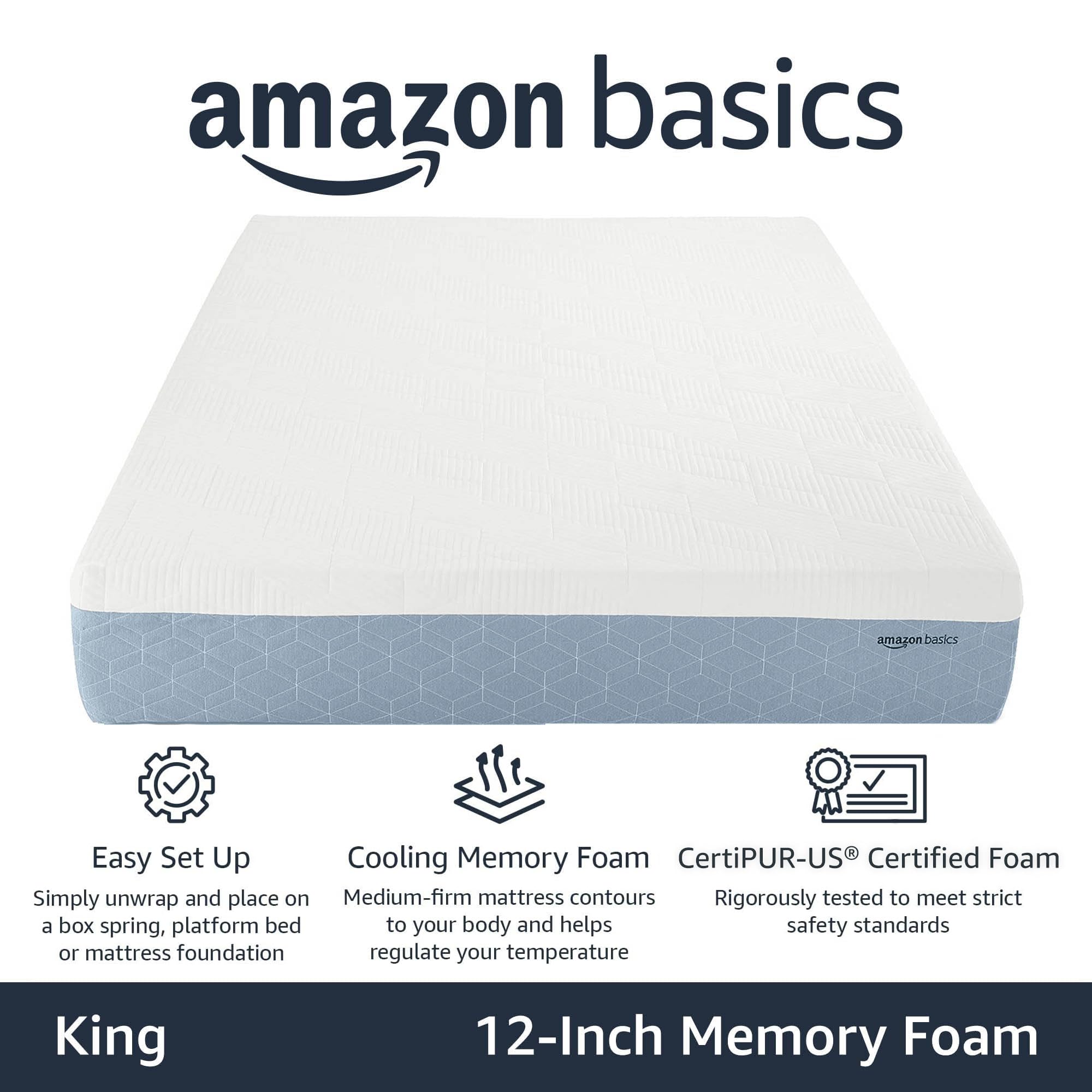 Amazon Basics Memory Foam Mattress, Medium Firm, Cooling Gel, King Size Mattress, Certipur-Us Certified Foam, 80 X 76 X 12 Inche