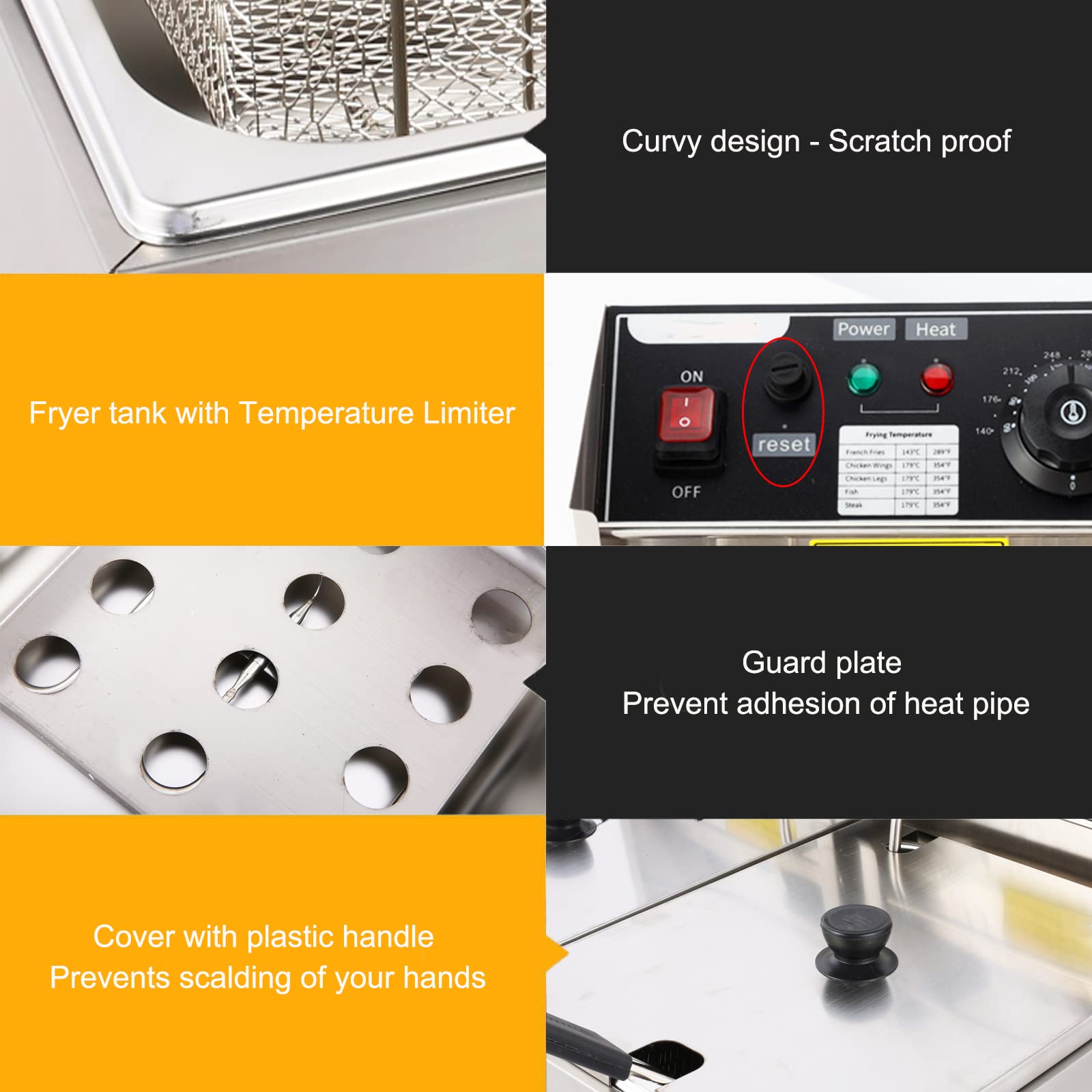 Casulo Electric Deep Fryer With Removable 2 X 6L Basket & Lid, 20.7Qt Commercial Deep Fryers With Temperature Limiter, Stainless
