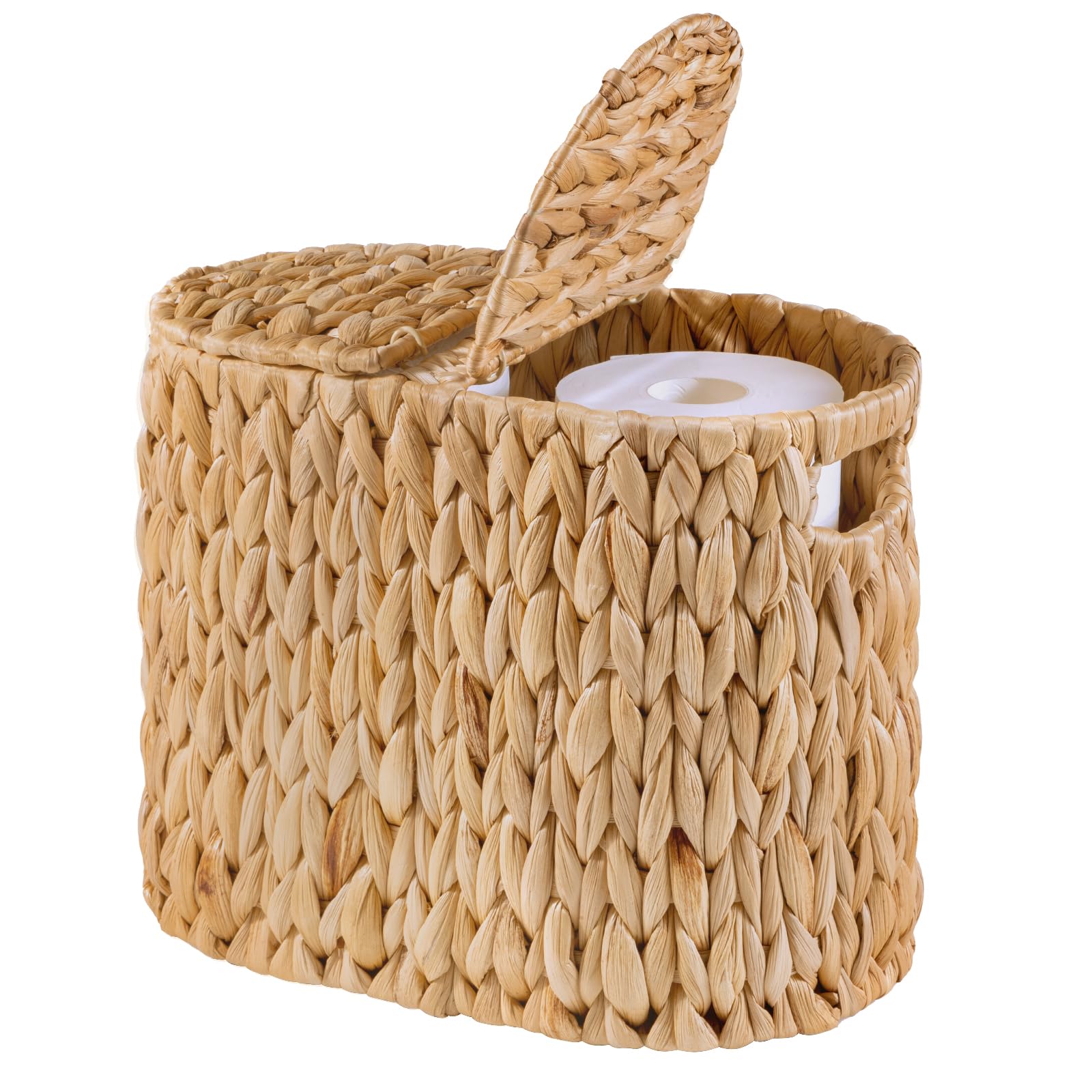 ELONG HOME Toilet Paper Basket with Lid, Water Hyacinth Wicker Toilet Paper Storage Holder for 4 Rolls, Toilet Paper Storage for