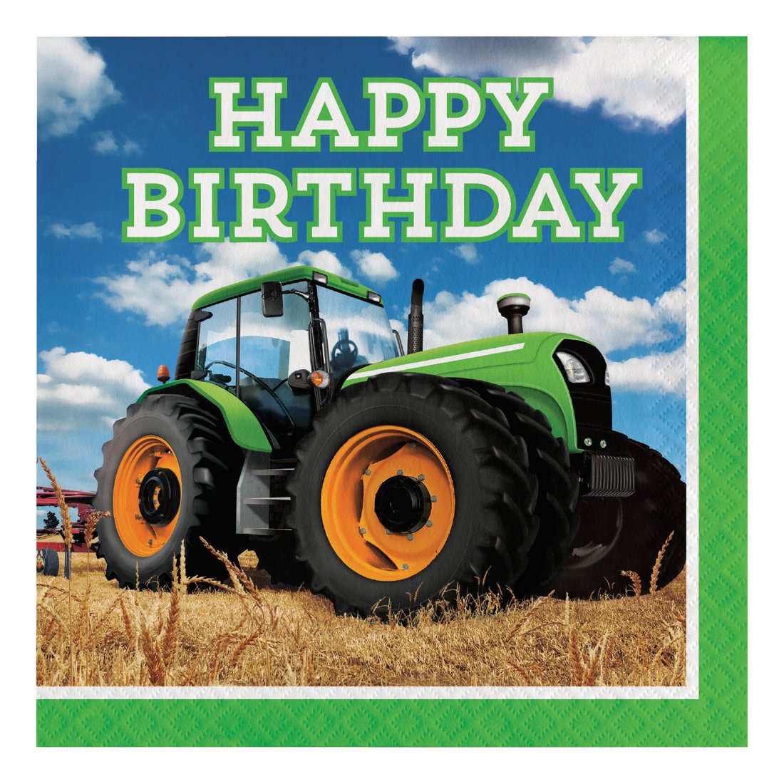 Creative Converting 16-Count Paper Lunch Napkins, Happy Birthday, Tractor Time, 6.5 X 6.5-Inch, Multicolor