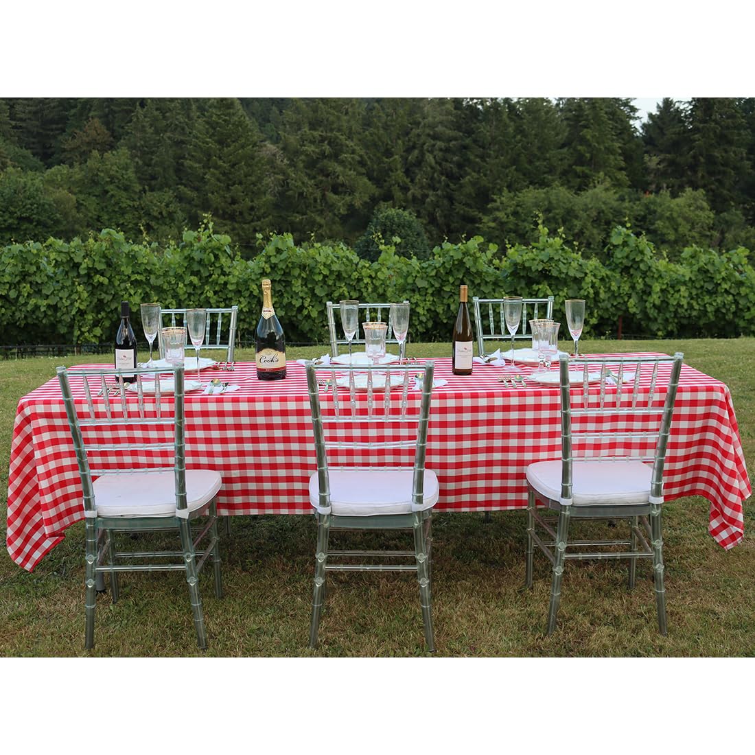 Ltc Linens 60 In. X 126 In. Red And White Checkered Rectangular Tablecloth - Red Gingham Table Cloth For 8 Feet Rectangle Table