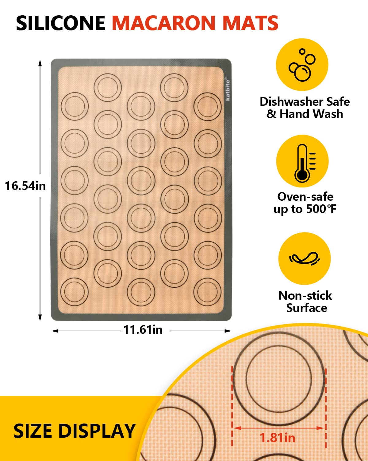 Macaron Silicone Baking Mats, Katbite Silicone Macaroons Baking Mat Set Of 2 Half Sheet (11 5/8'' X 16 1/2'') Reusable & Nonstic